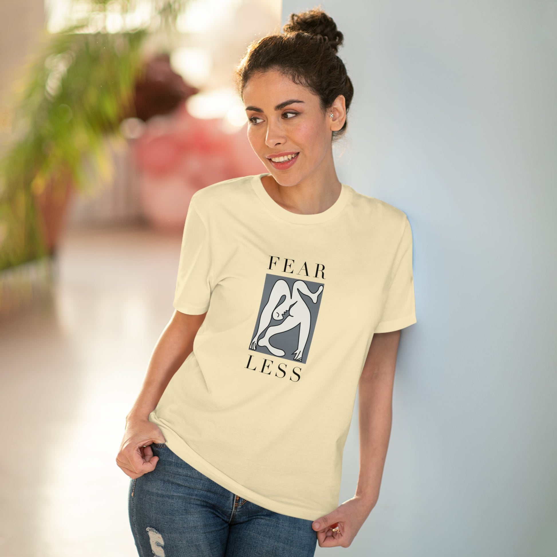The feminist 'Fear Less' organic cotton t-shirt is a timeless black t-shirt for women and all.