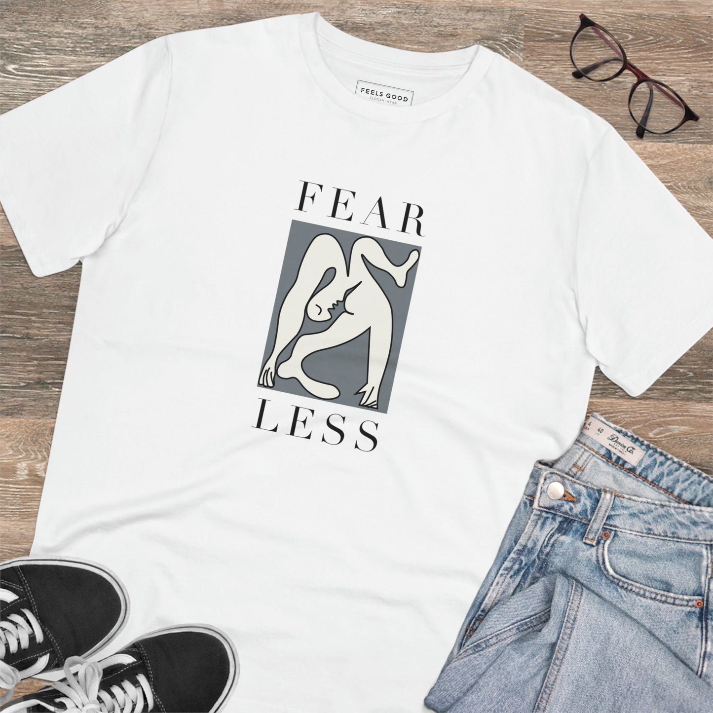 Wear your feminist voice with the feminist 'Fear Less' organic cotton t-shirt, a UK staple.