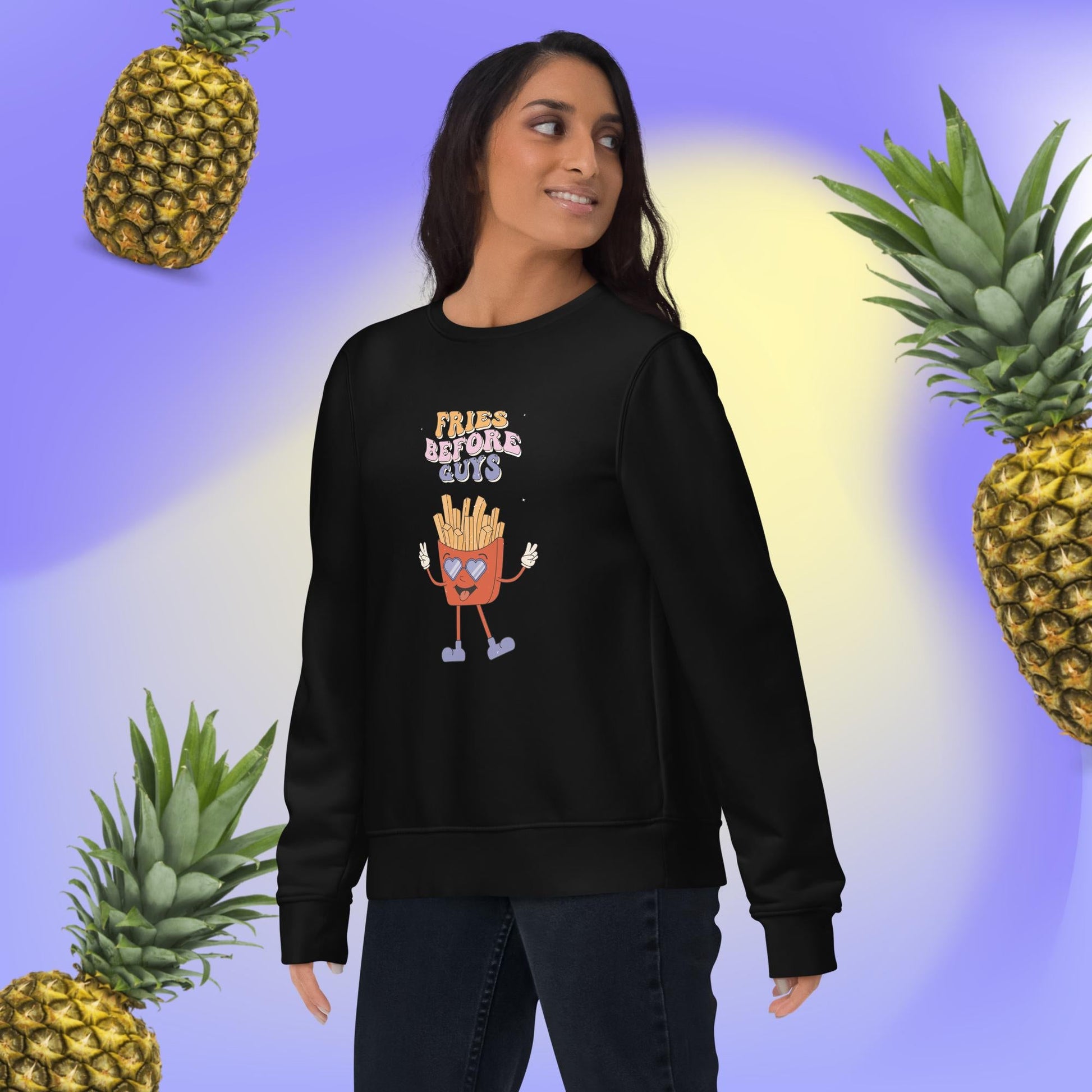 Stay comfy & strong in our black sweatshirts for women—organic, ethical & made to empower.
