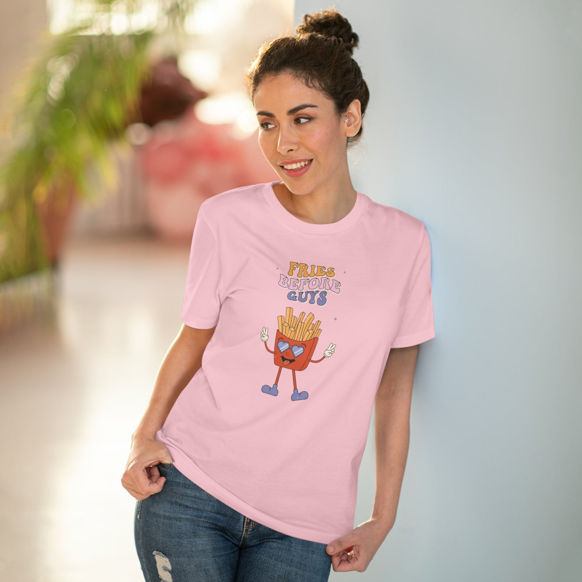 Stand up for equality in the feminist 'Fries Before Guys' organic cotton T-shirt—UK streetwear.