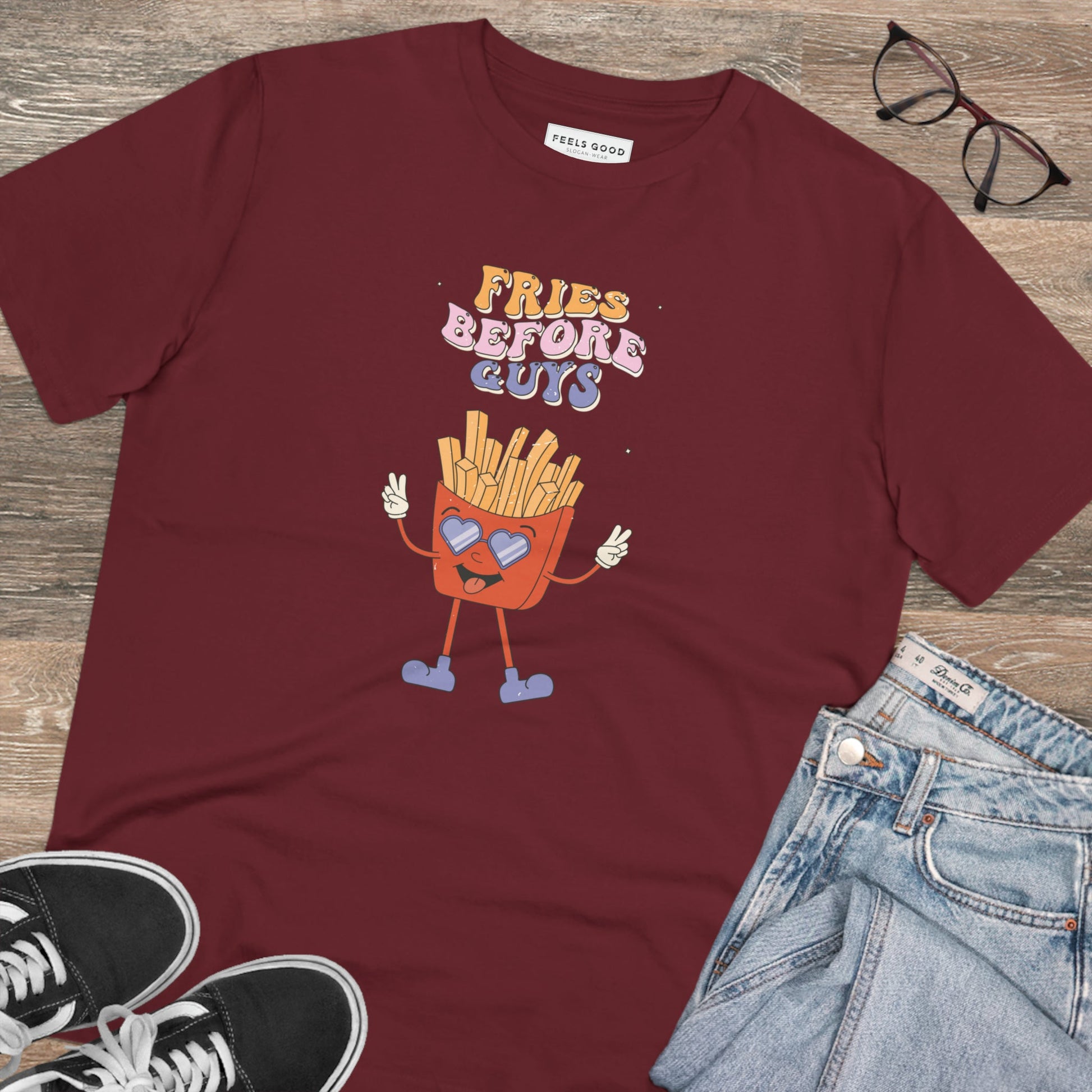 A statement piece: the feminist 'Fries Before Guys' organic cotton T-shirt, perfect for all genders.