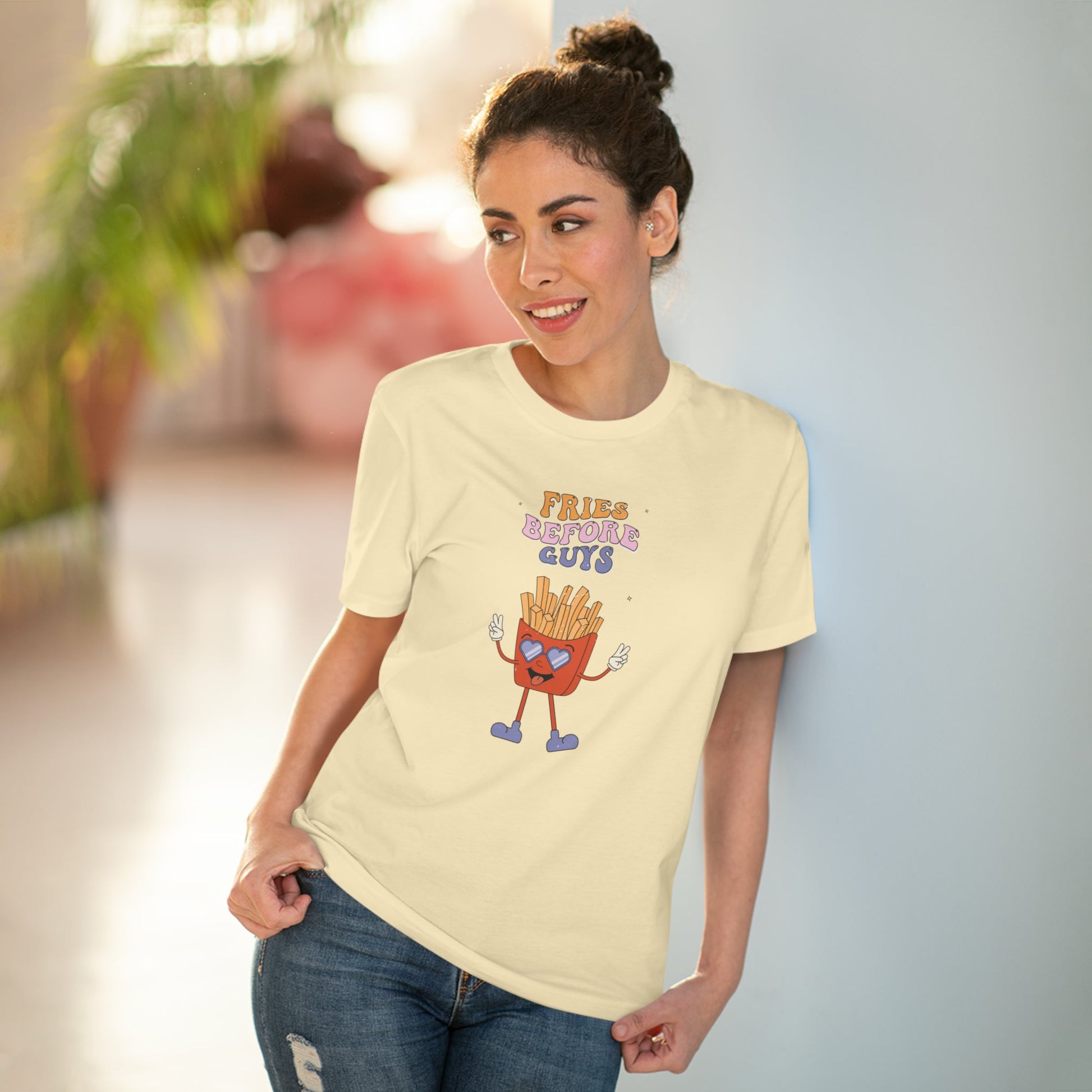 Feel good, look good in the feminist 'Fries Before Guys' organic cotton T-shirt—unisex and cool.