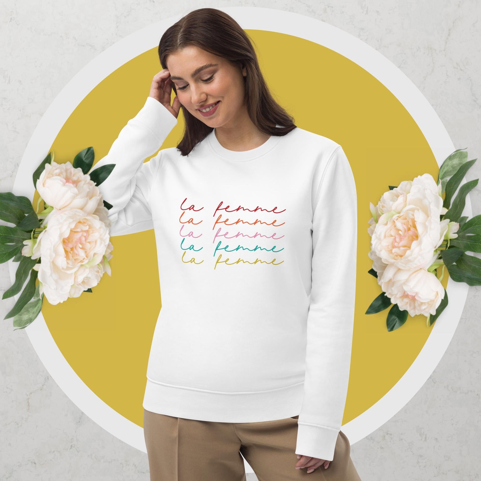 The feminist 'La Femme' organic cotton sweatshirt is a bold and comfy sweatshirt for women.