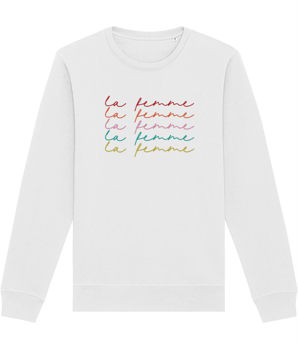 Empower your wardrobe with the feminist 'La Femme' organic cotton sweatshirt, ethically made for women.