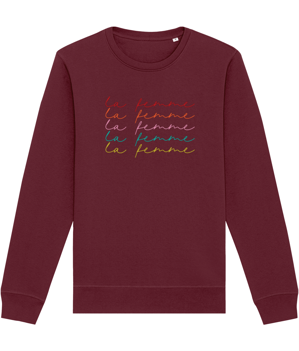 Stay stylish with the feminist 'La Femme' organic cotton sweatshirt, a perfect feminist sweatshirt.
