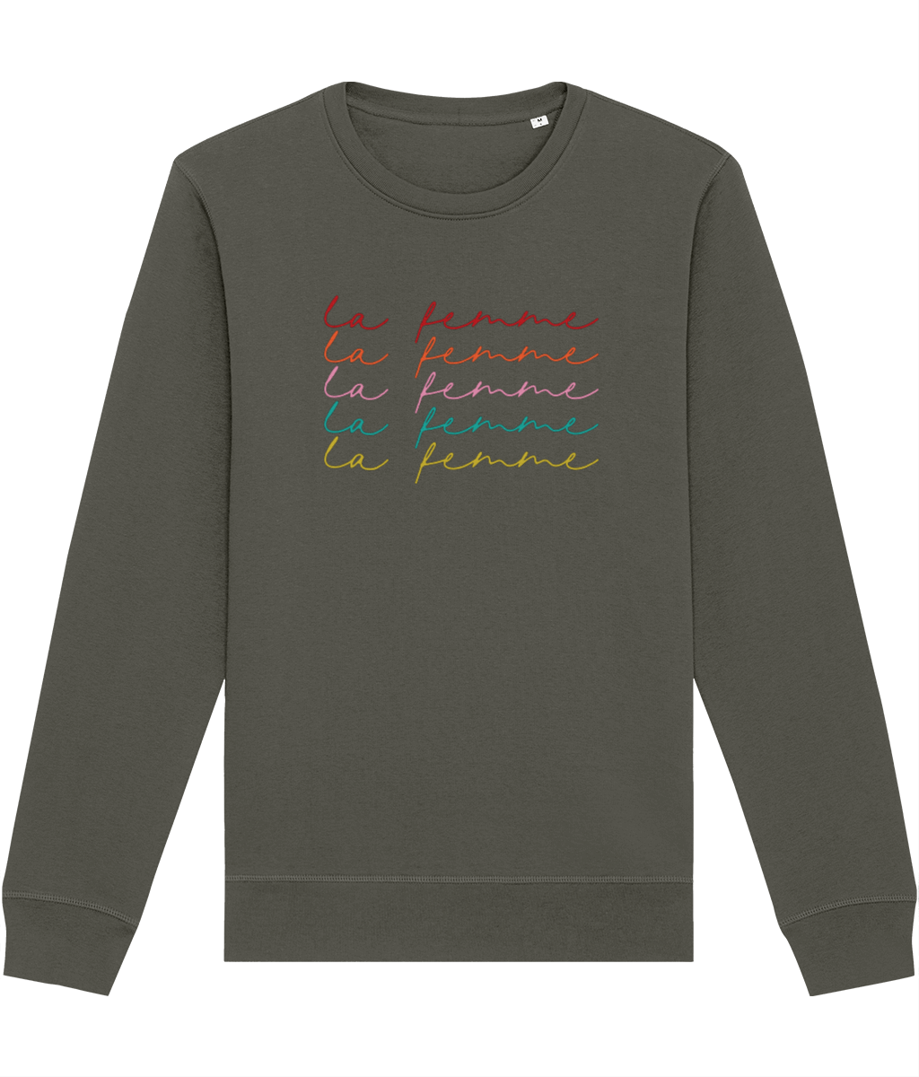 Ethically crafted, the feminist 'La Femme' organic cotton sweatshirt makes activism look good.
