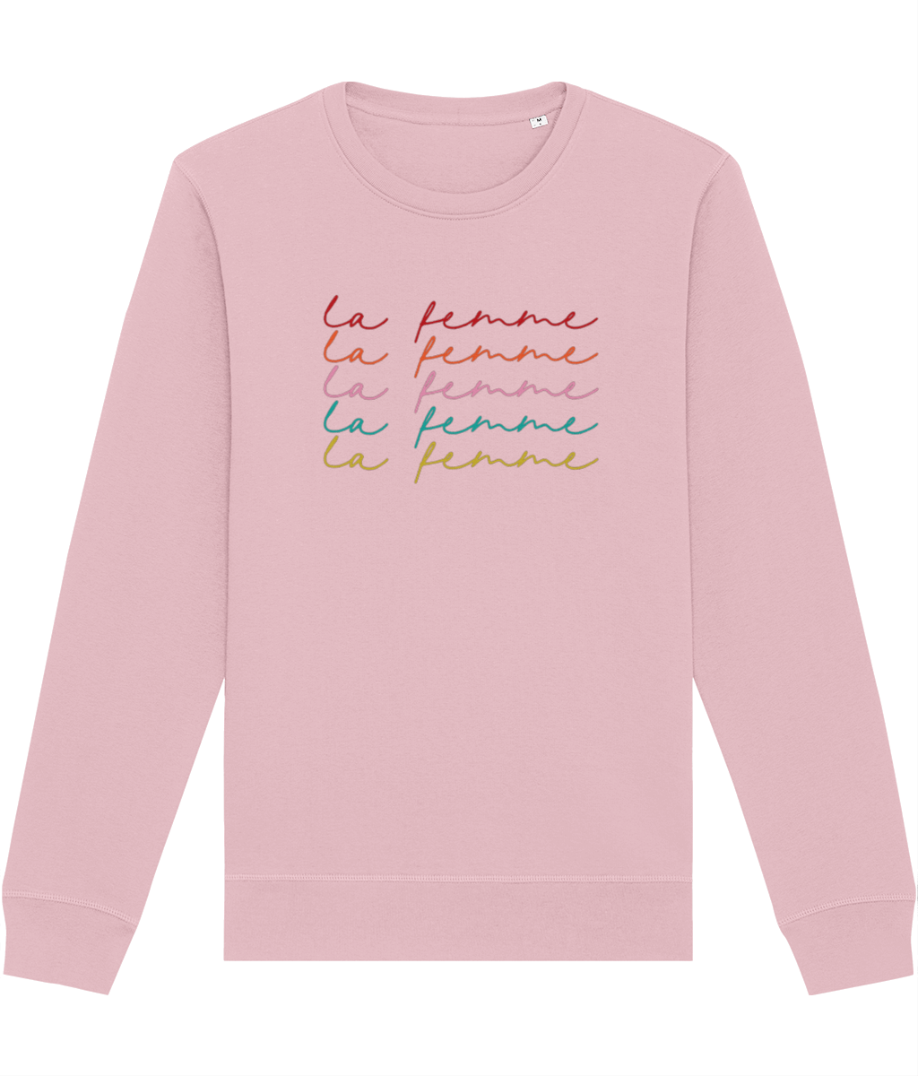 Feel confident in the feminist 'La Femme' organic cotton sweatshirt, a unique feminist sweatshirt.