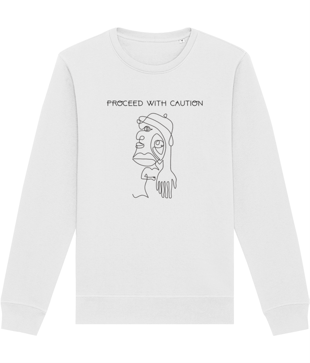 The feminist 'Proceed With Caution' organic cotton sweatshirt—for women who won’t back down.
