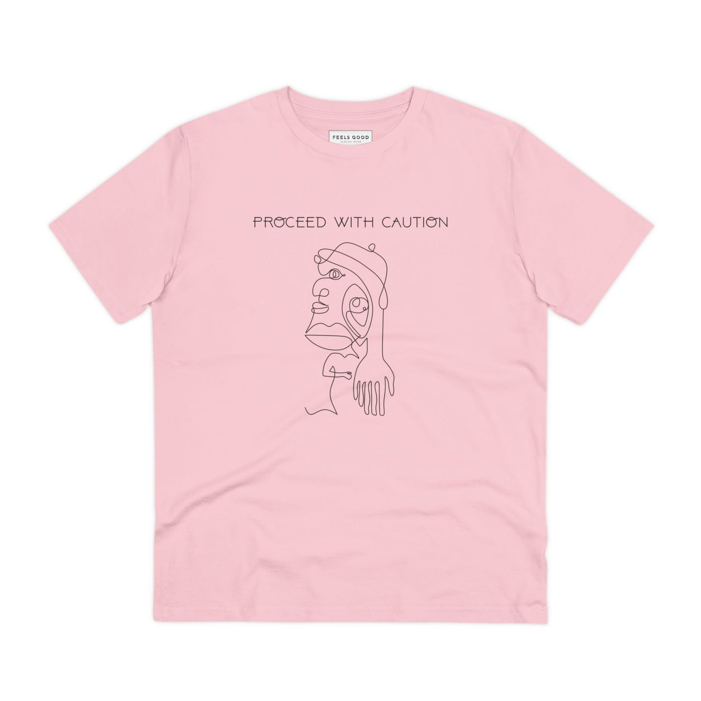 The feminist 'Proceed With Caution' organic cotton t-shirt is a staple for every feminist wardrobe.
