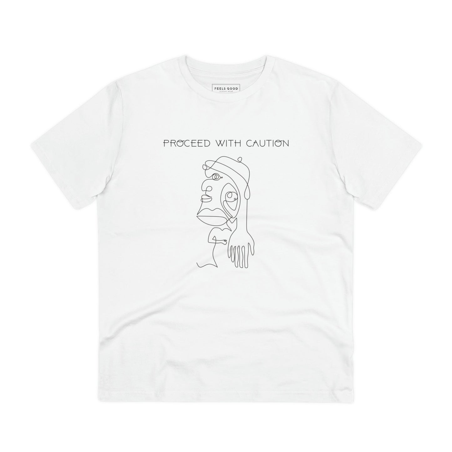 Stay stylish & empowered in the feminist 'Proceed With Caution' organic cotton t-shirt – UK design.