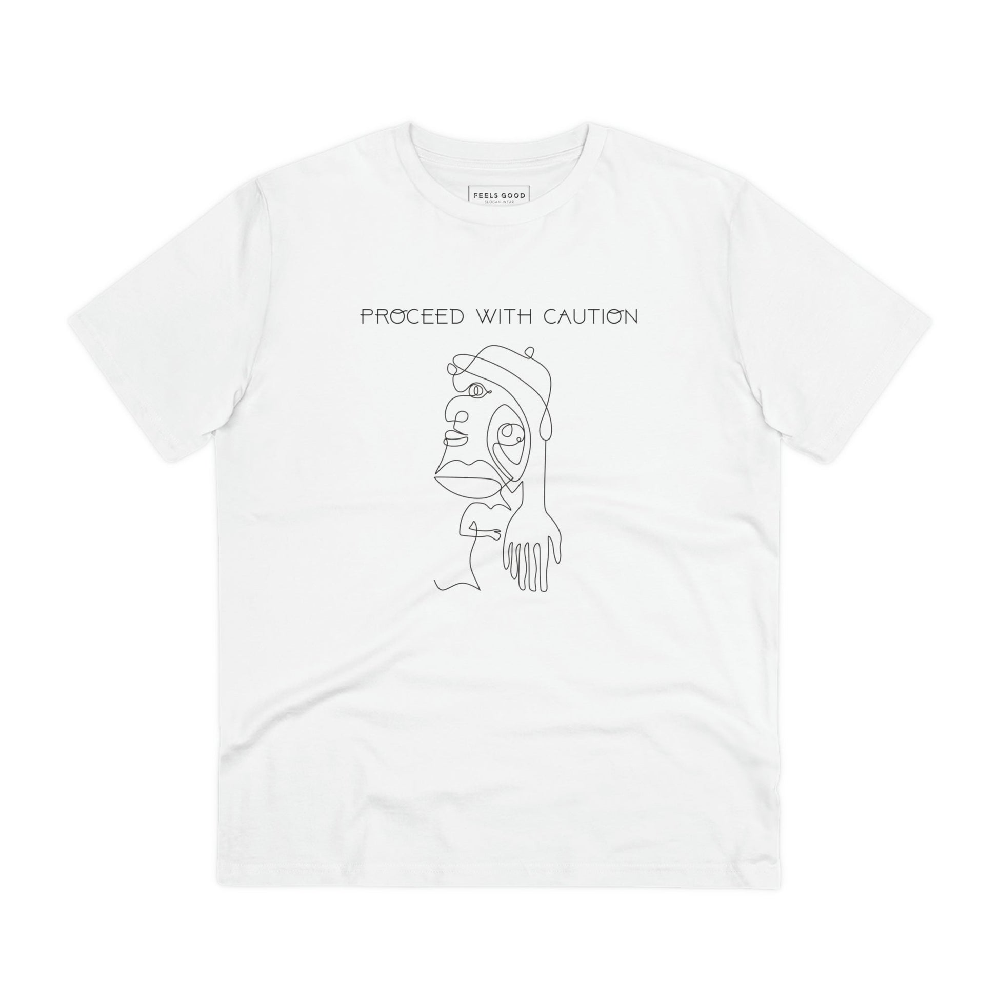Stay stylish & empowered in the feminist 'Proceed With Caution' organic cotton t-shirt – UK design.