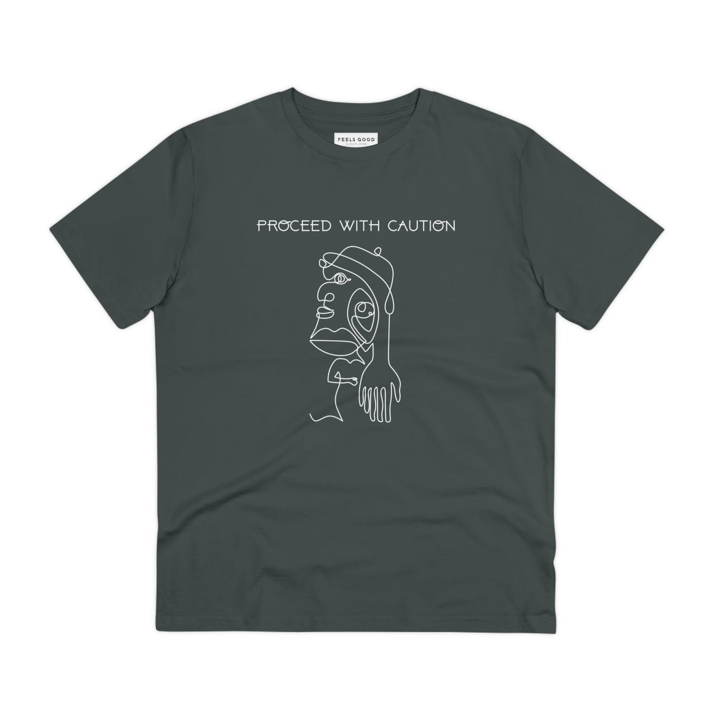 The feminist 'Proceed With Caution' organic cotton t-shirt is a must-have for statement-makers.