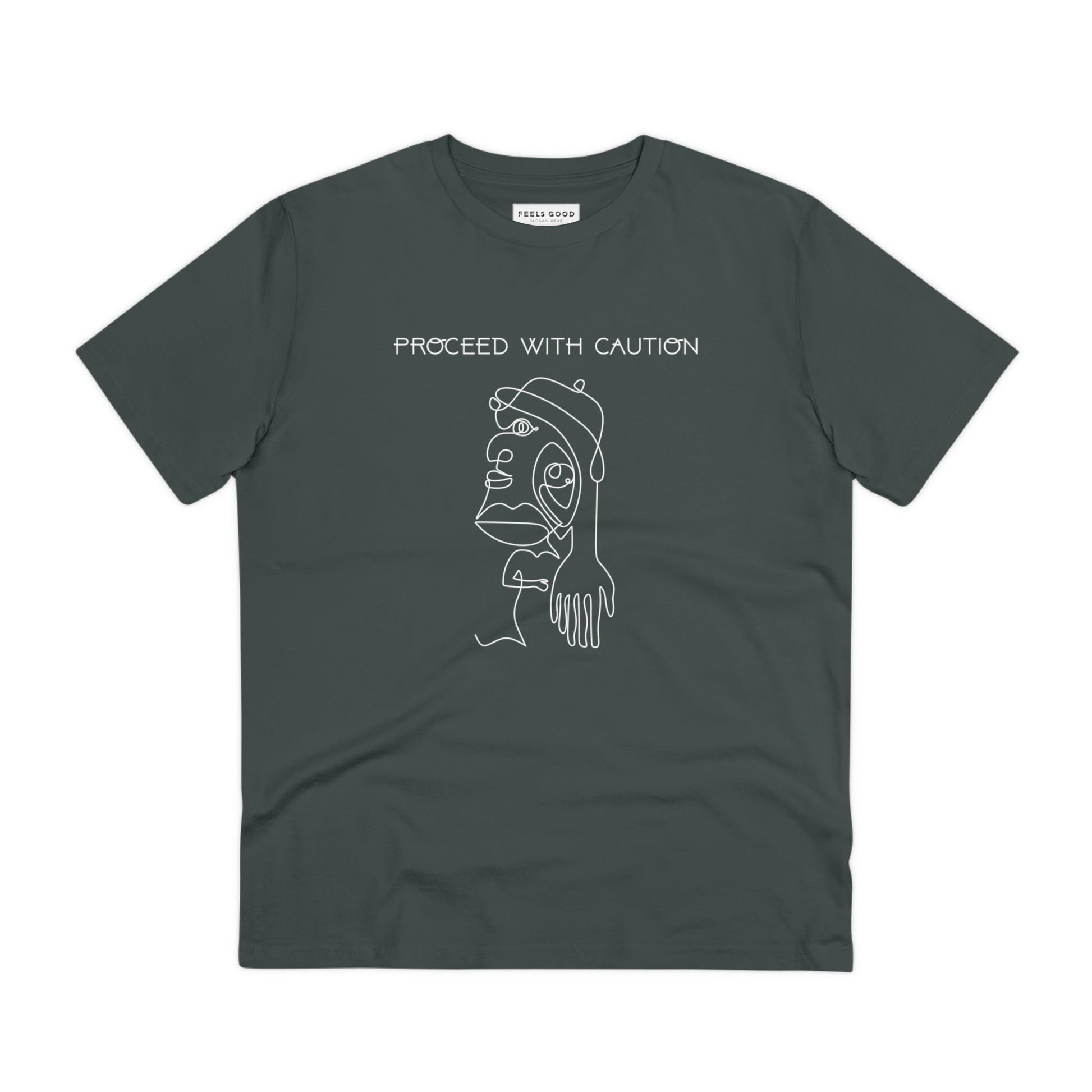 The feminist 'Proceed With Caution' organic cotton t-shirt is a must-have for statement-makers.
