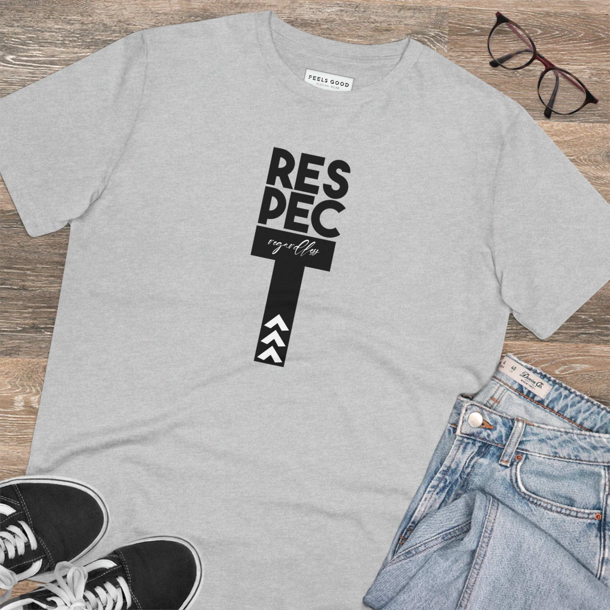 Stand for respect with the feminist 'Respect Regardless' organic cotton t-shirt—ethical and bold.