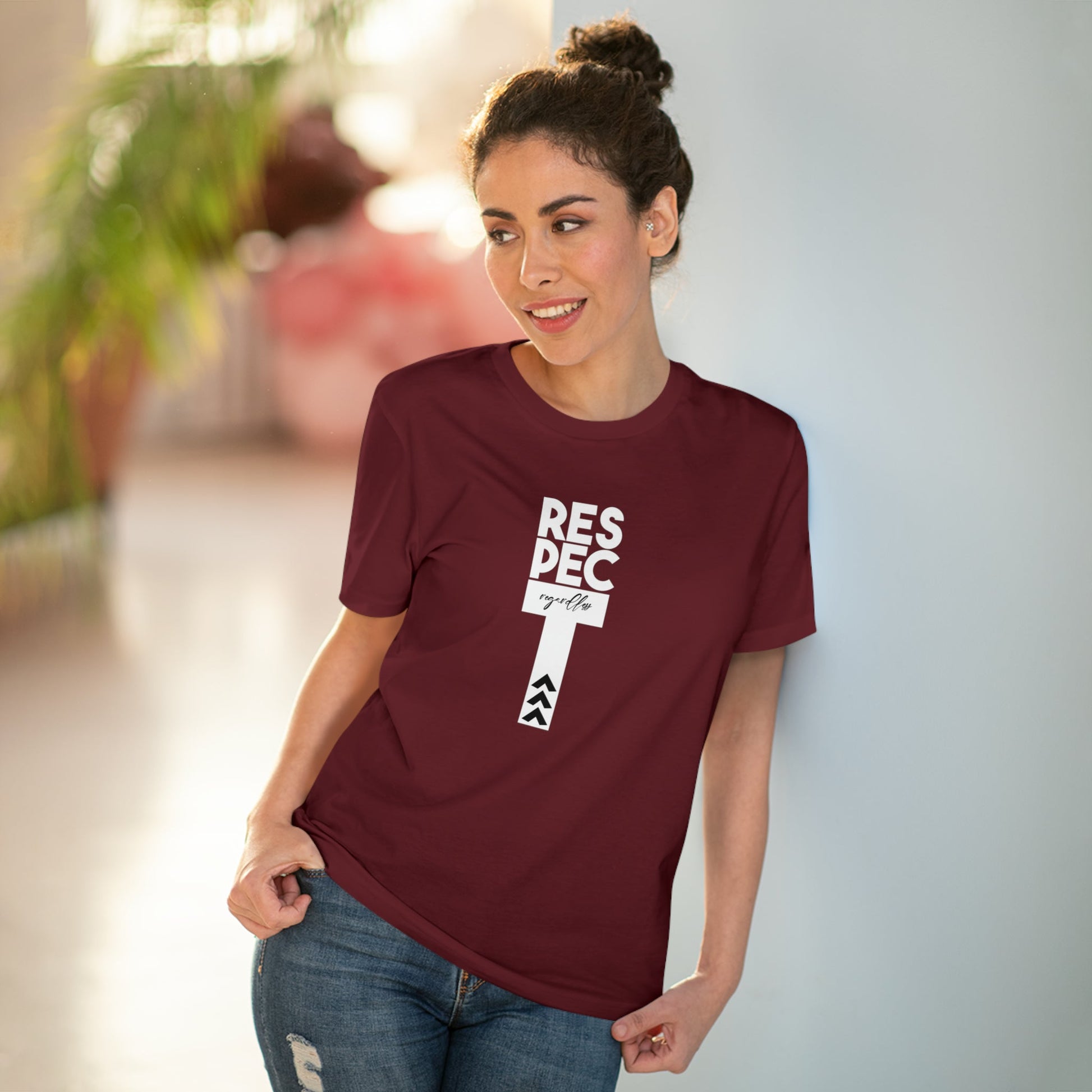 Rock the feminist 'Respect Regardless' organic cotton t-shirt—a gender-neutral tee for all.