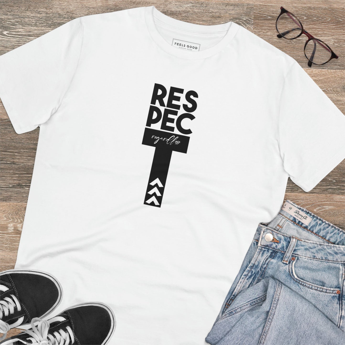 The feminist 'Respect Regardless' organic cotton t-shirt blends style, ethics, and a powerful message.