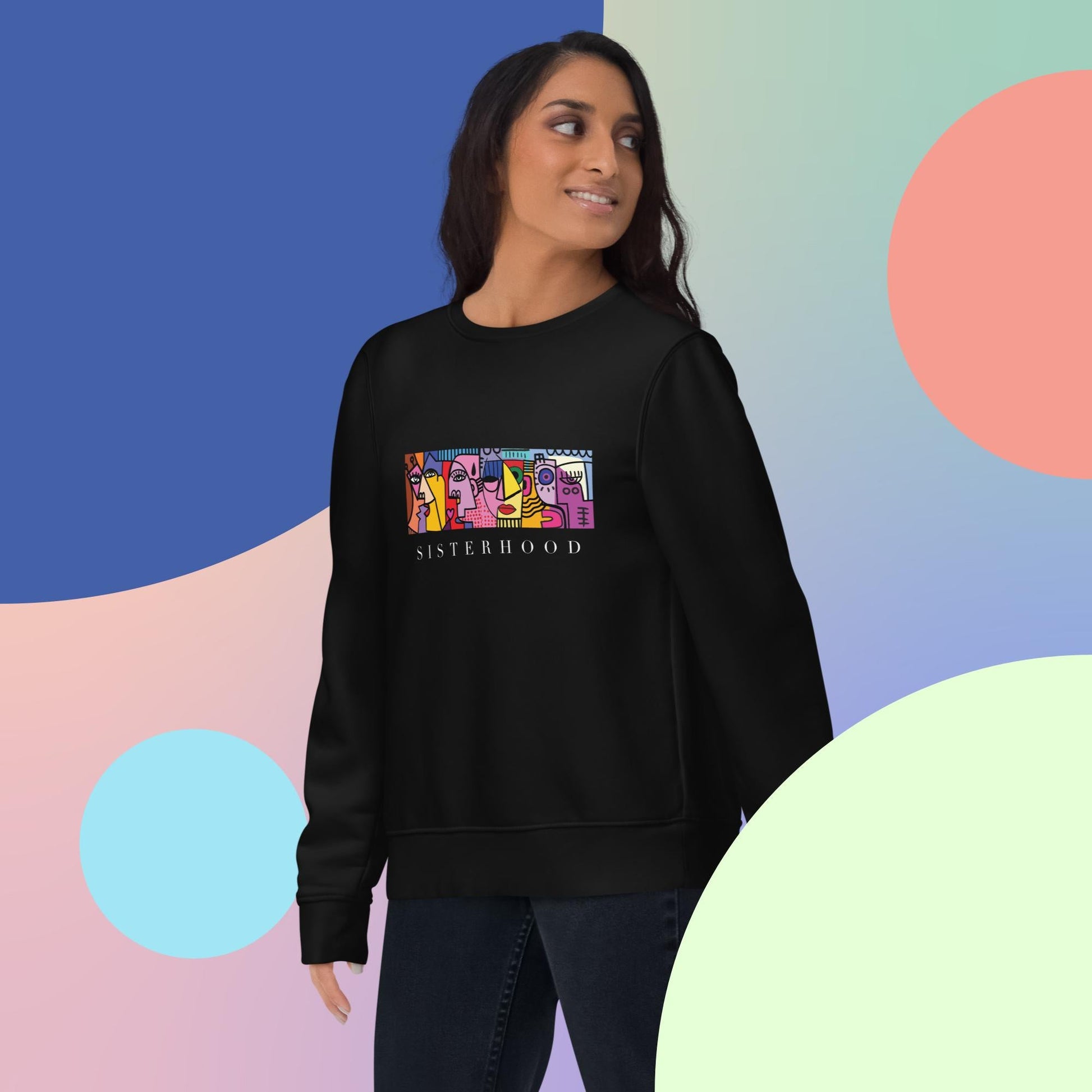 Elevate your style with the Feminist 'Sisterhood' organic cotton sweatshirt – empowering and comfy.