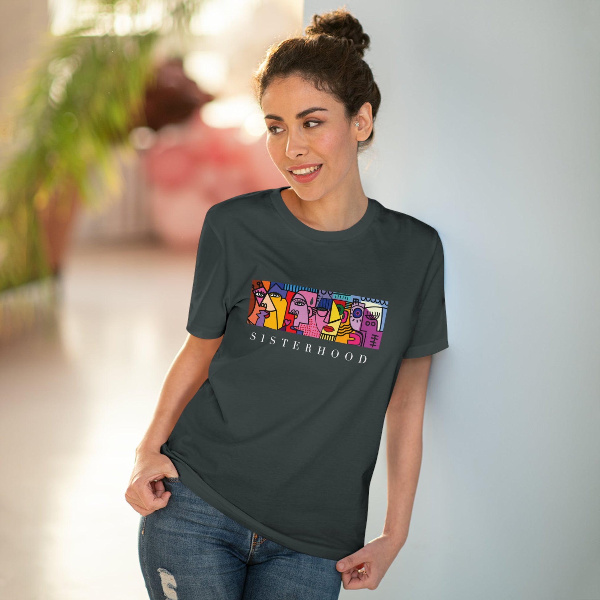 Style meets purpose in the feminist 'Sisterhood' organic cotton t-shirt, featuring strong quotes for tshirt lovers.