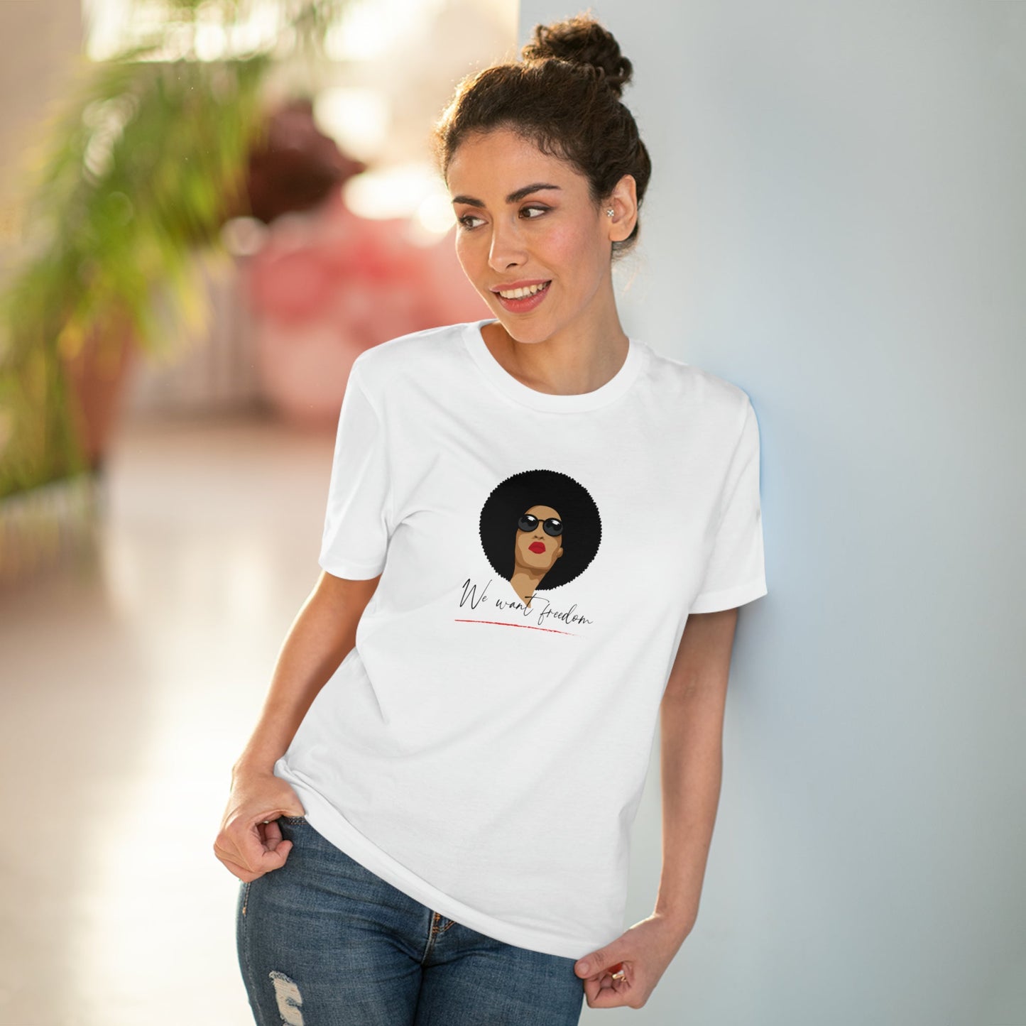 The Feminist 'We Want Freedom' organic cotton t-shirt is the perfect feminist slogan t-shirt.