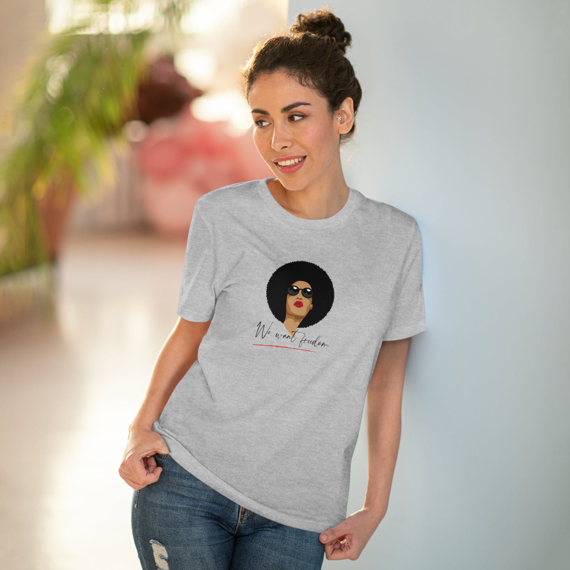 Support feminism with the Feminist 'We Want Freedom' organic cotton t-shirt – a bold unisex t-shirt.