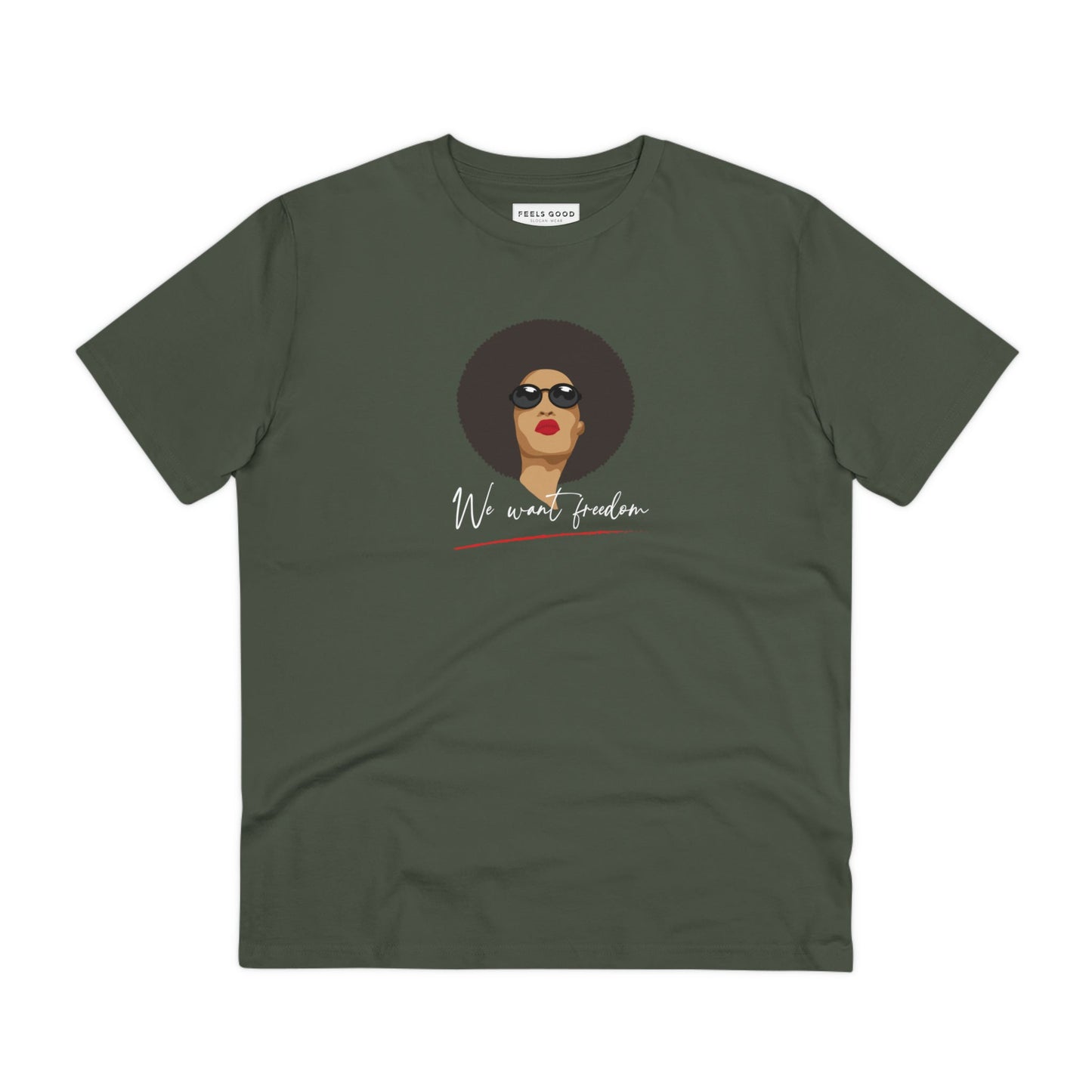 A stylish, unisex feminist slogan t-shirt – the Feminist 'We Want Freedom' organic cotton t-shirt.