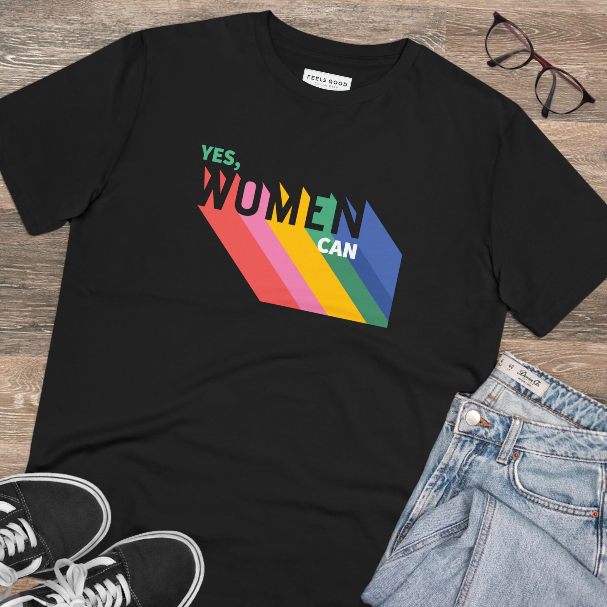 Make a statement in the feminist 'Yes We Can' organic cotton t-shirt—ethical, stylish, and strong.