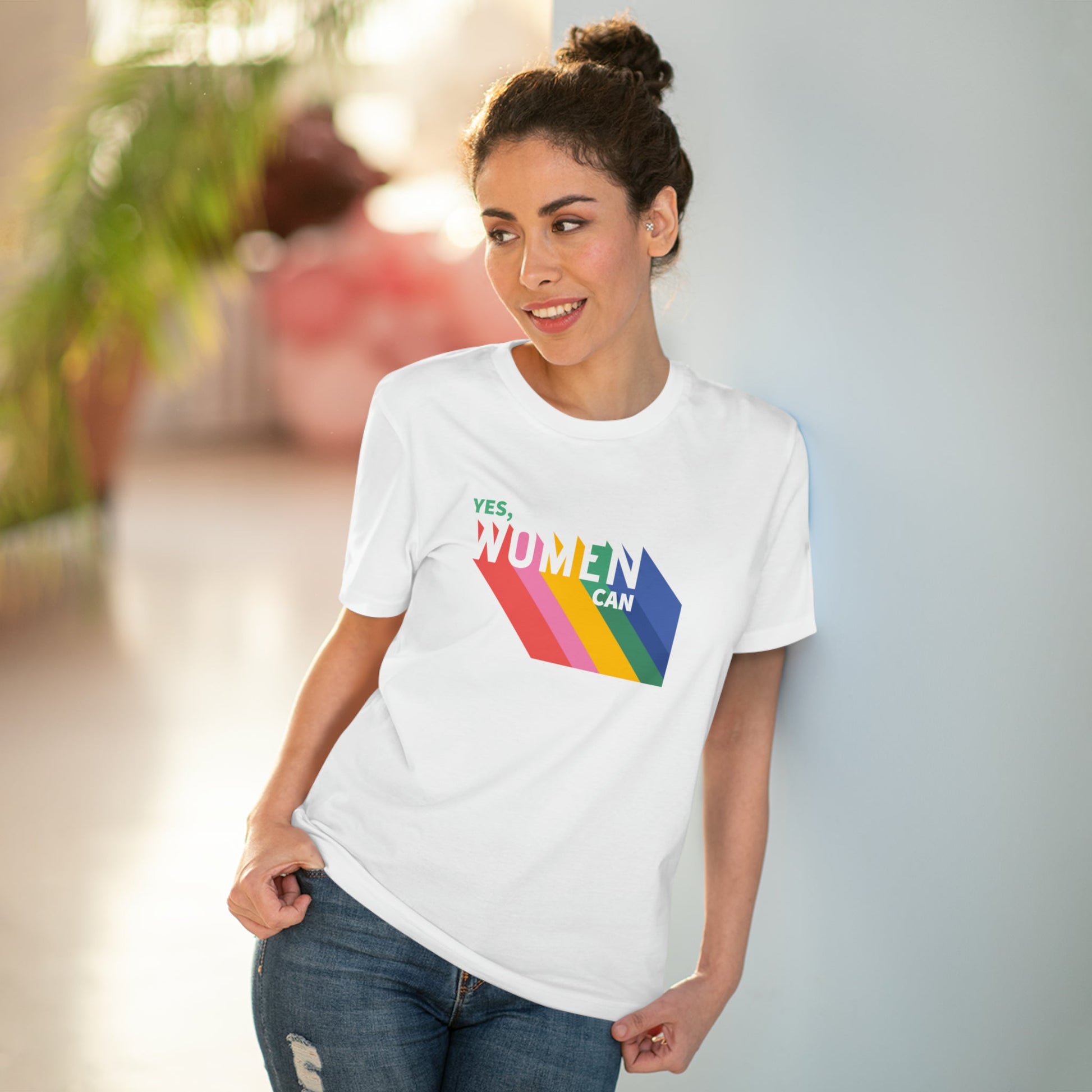 Empower your wardrobe with the feminist 'Yes We Can' organic cotton t-shirt—wear your beliefs!