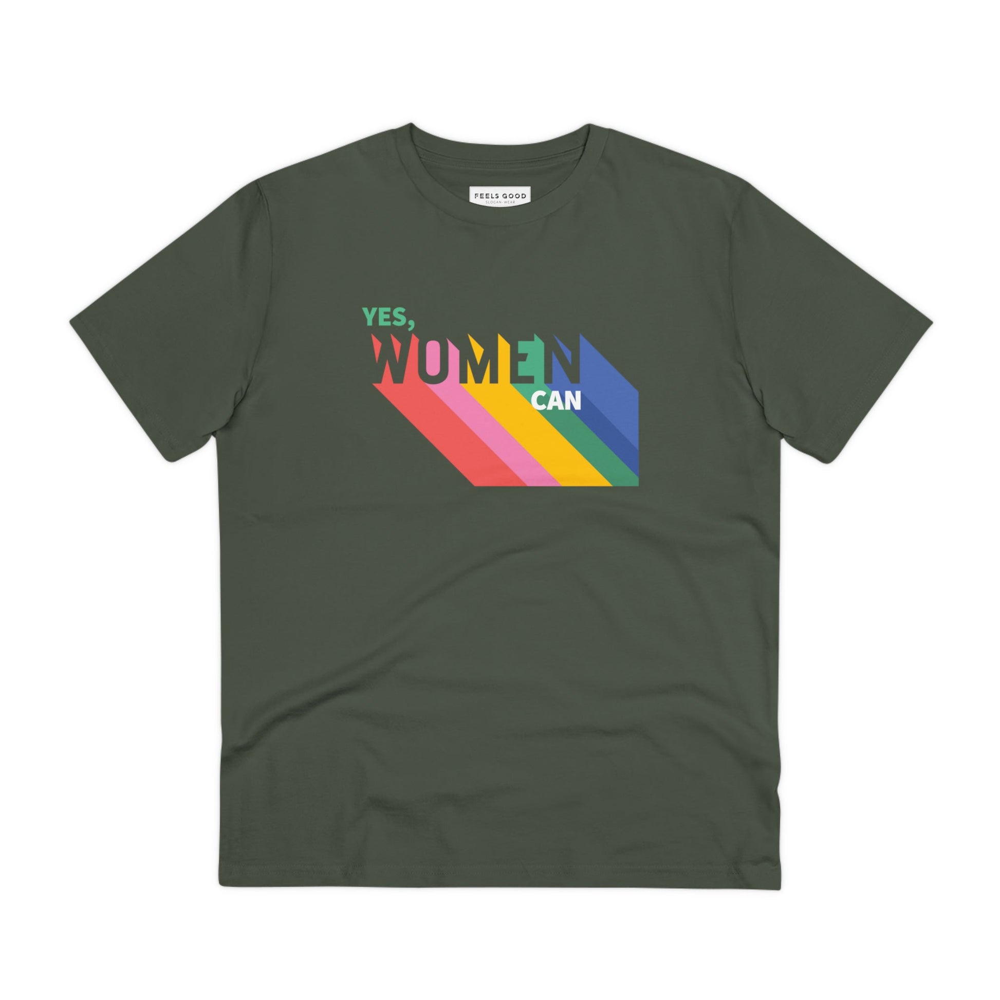 Bold and powerful—the feminist 'Yes We Can' organic cotton t-shirt is a must-have for activists.