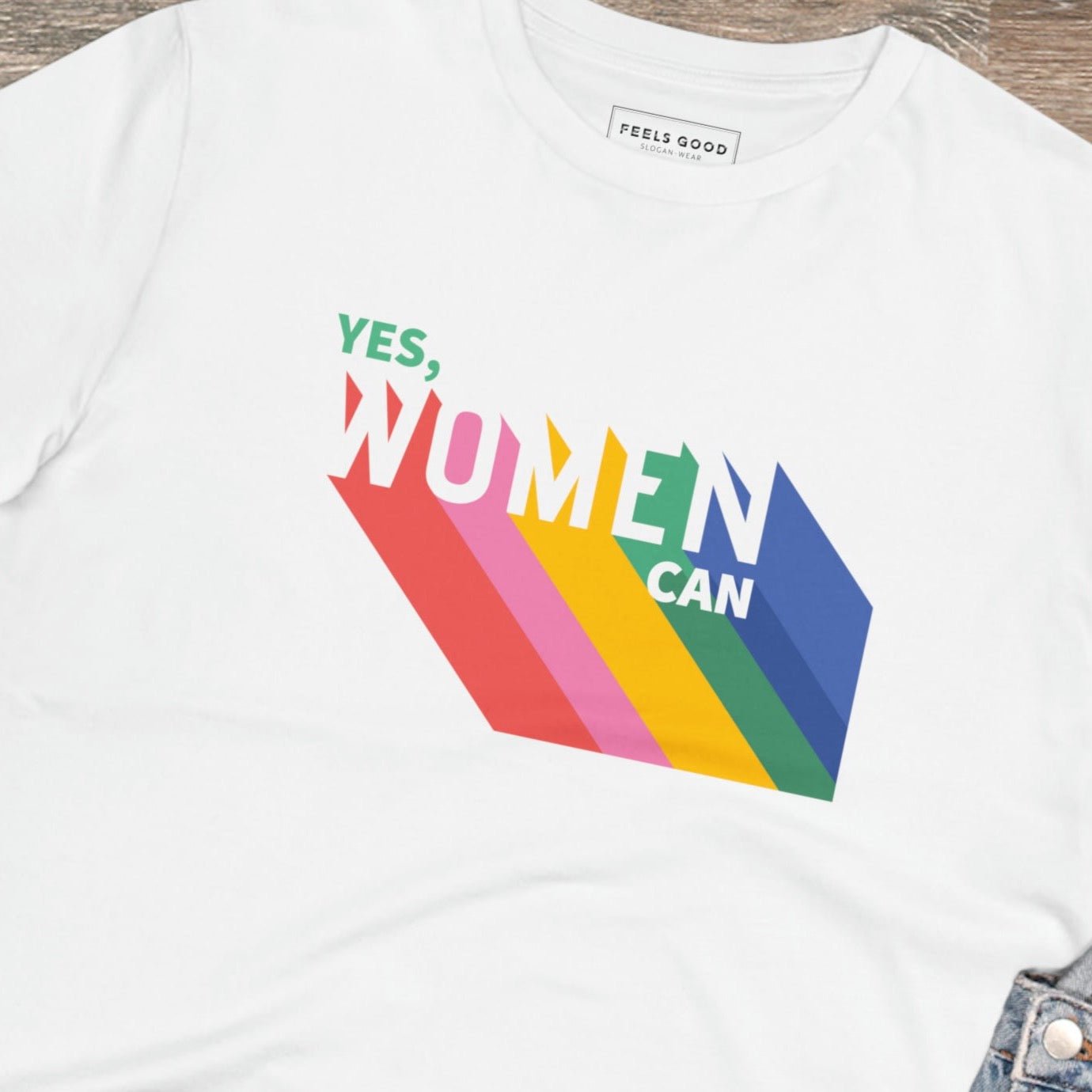 Wear your power with the feminist 'Yes We Can' organic cotton t-shirt—bold, ethical, and iconic!