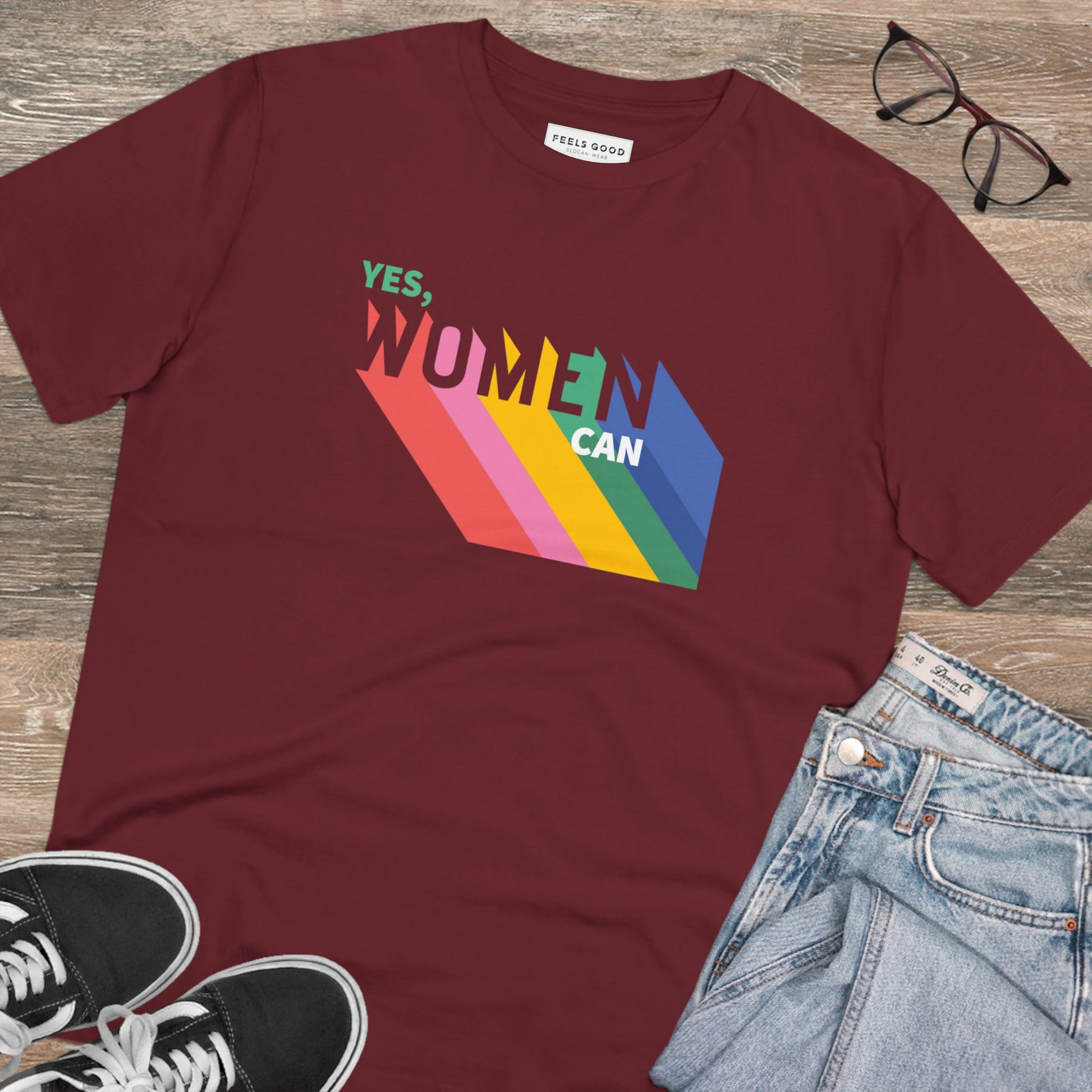 Wear your values with pride in the feminist 'Yes We Can' organic cotton t-shirt—power meets style.