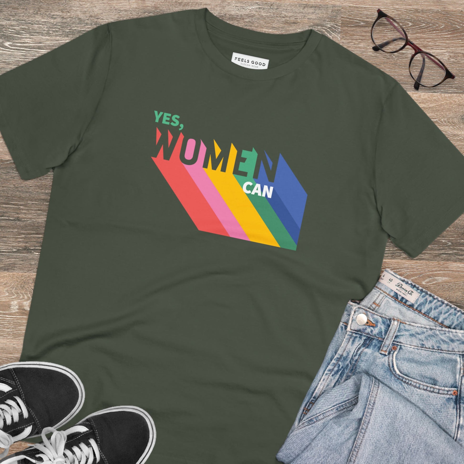 The feminist 'Yes We Can' organic cotton t-shirt is a must-have for every feminist wardrobe.