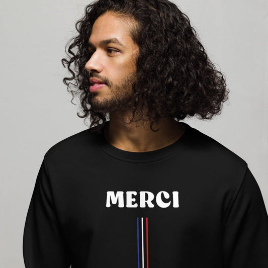 Shop French clothing online with the Francophile 'Thanks' Organic Cotton Sweatshirt today!