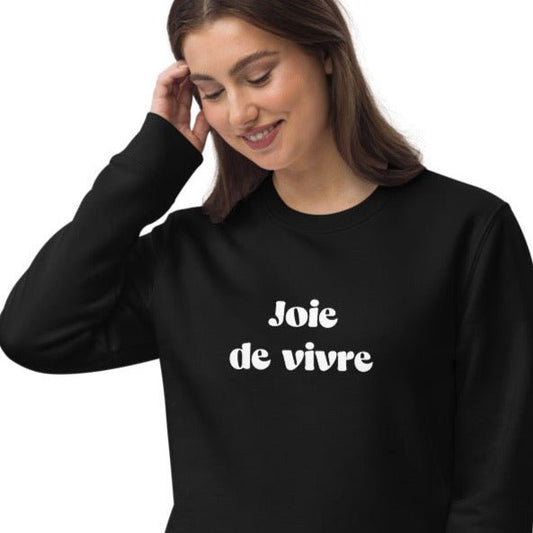 French slogan organic cotton jumper: 'The Joy Of Life'.   
