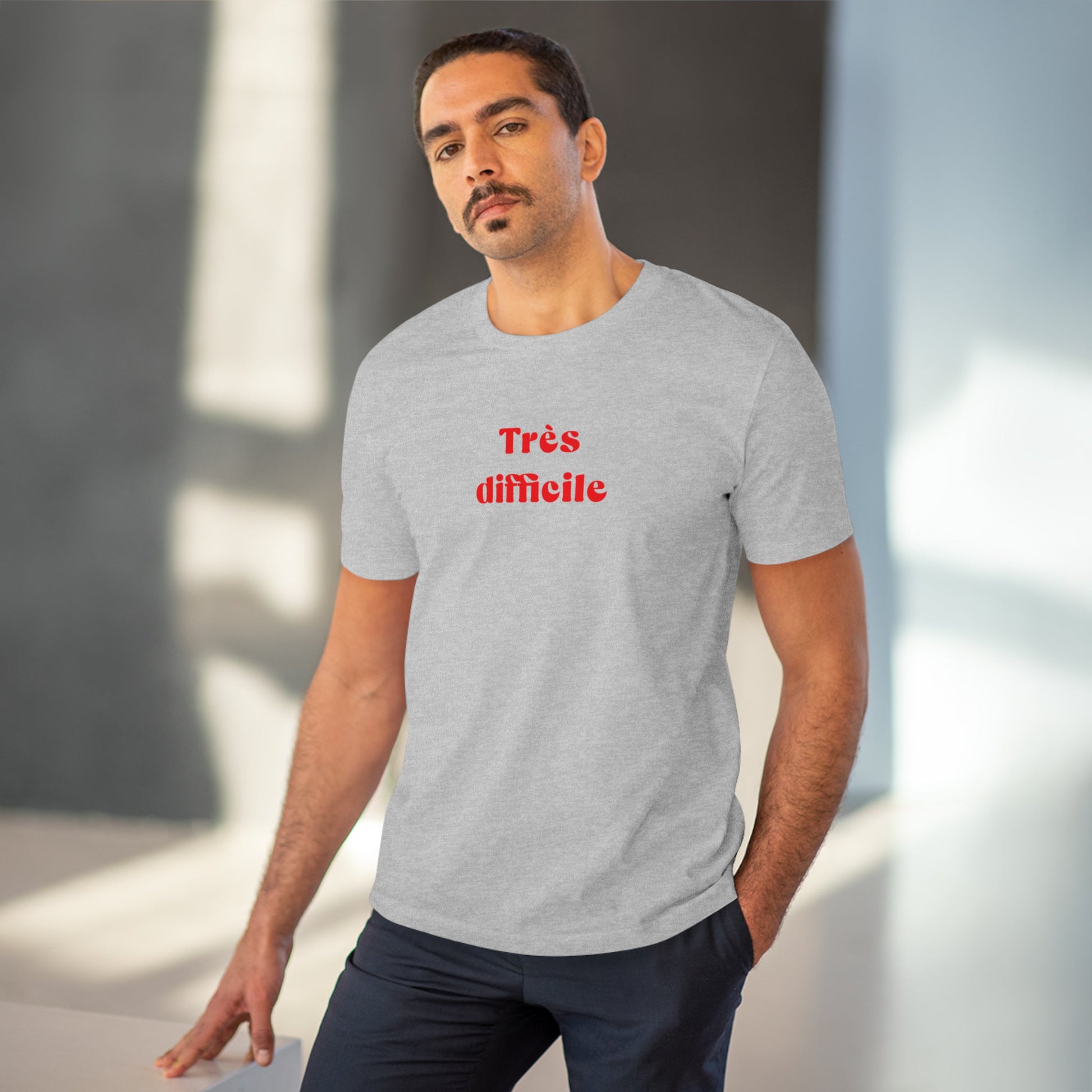 
Francophile 'Very Difficult' Organic Cotton T-shirt – graphic french slogan tee with playful quotes
