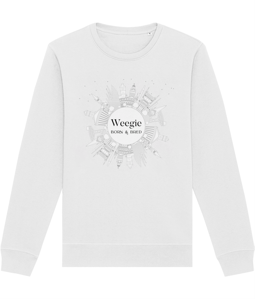 Wear Scottish phrases funny with pride in the Glaswegian Slang 'Weegie Born & Bred' organic cotton sweatshirt.