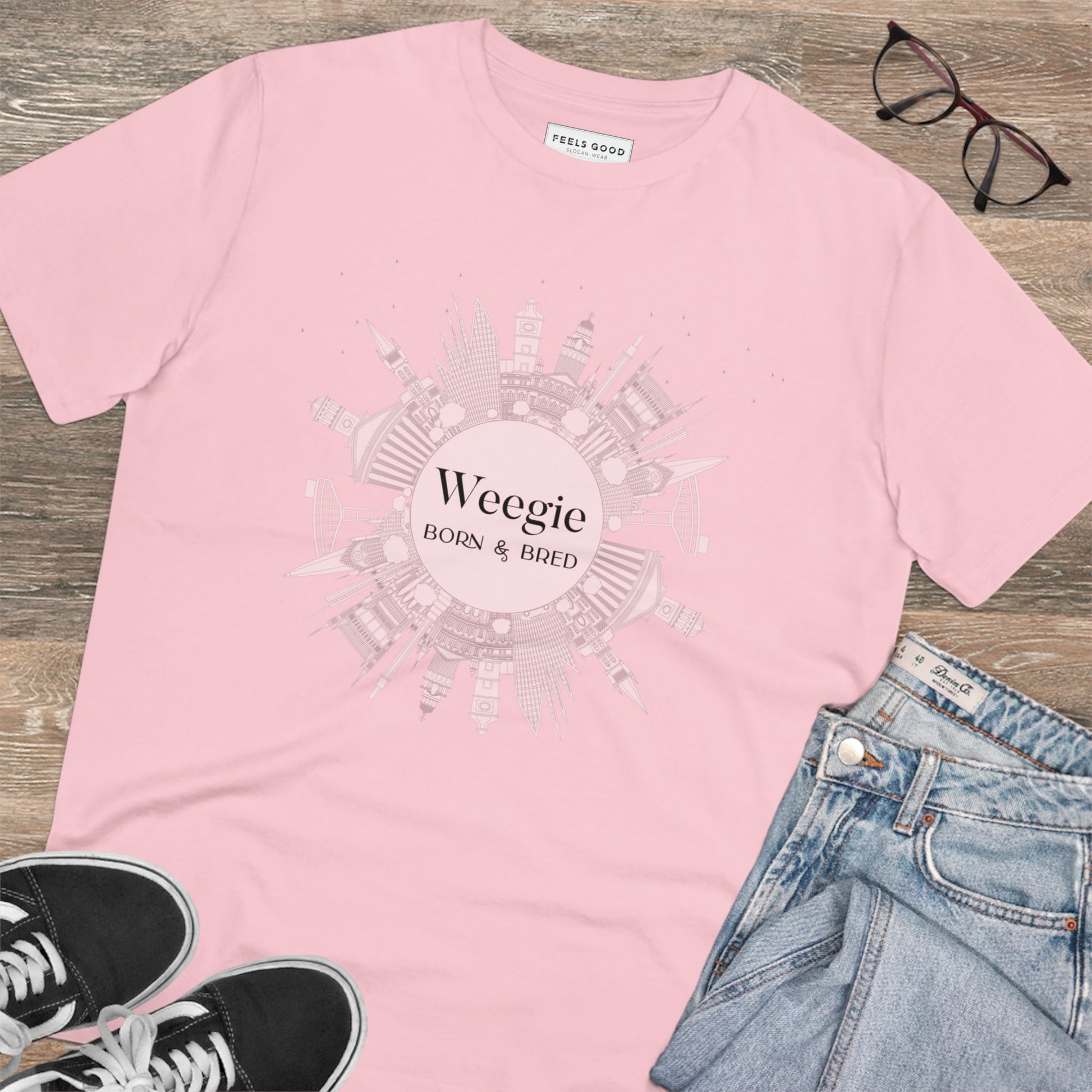 Looking for Scotland T-shirts? The Glaswegian Slang 'Weegie Born & Bred' organic cotton tee is ideal.