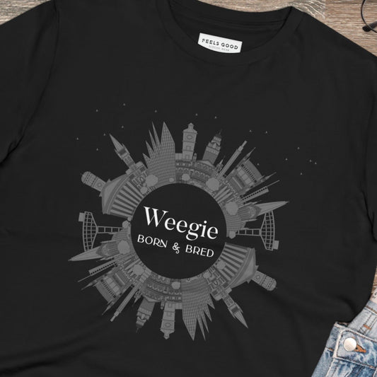 Show your roots with the Glaswegian Slang 'Weegie Born & Bred' organic cotton t-shirt. Scotland T-shirts!