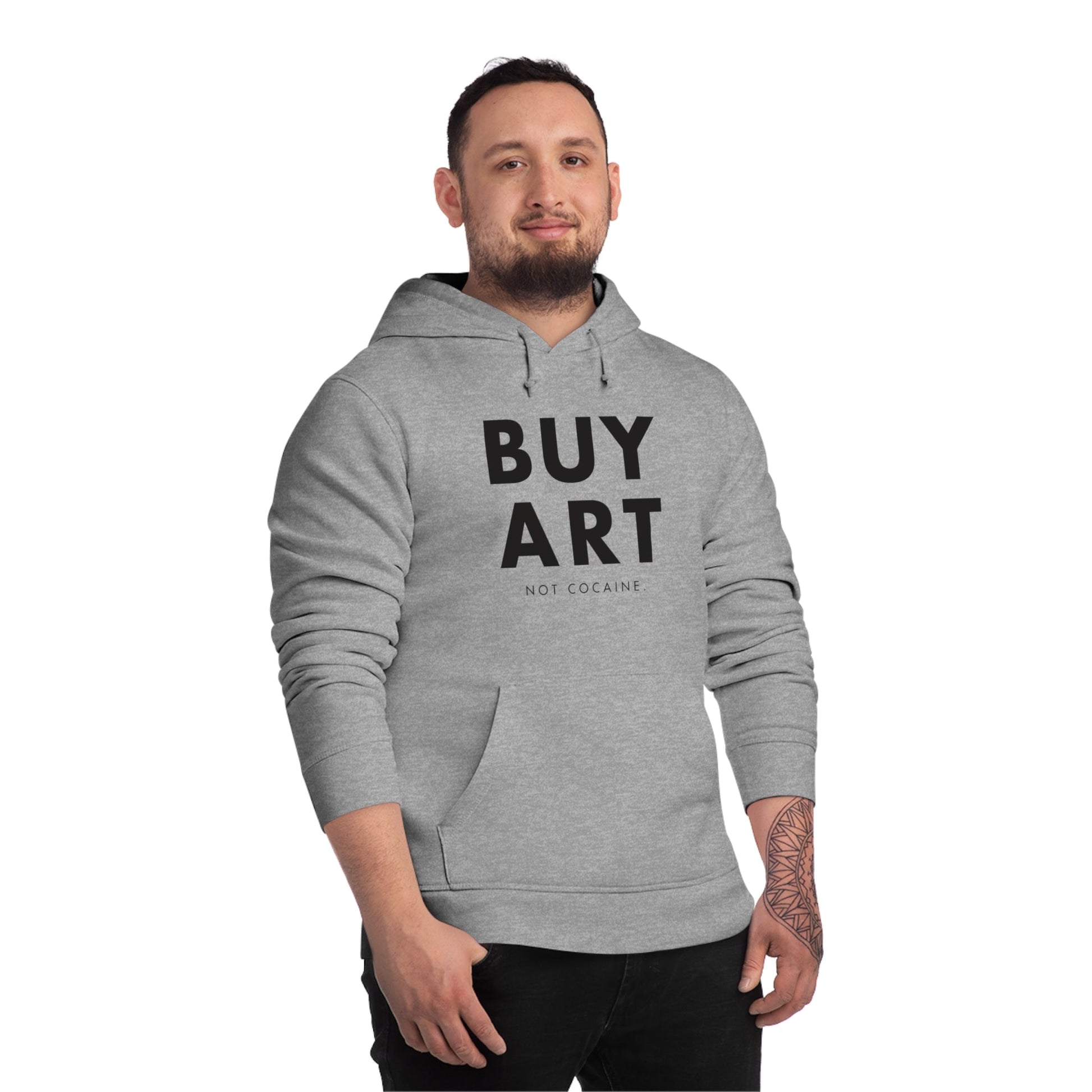 Band hoodies for men with a streetwear twist – Hip Hop 'Buy Art, Not Cocaine' Organic Cotton Hoodie.
