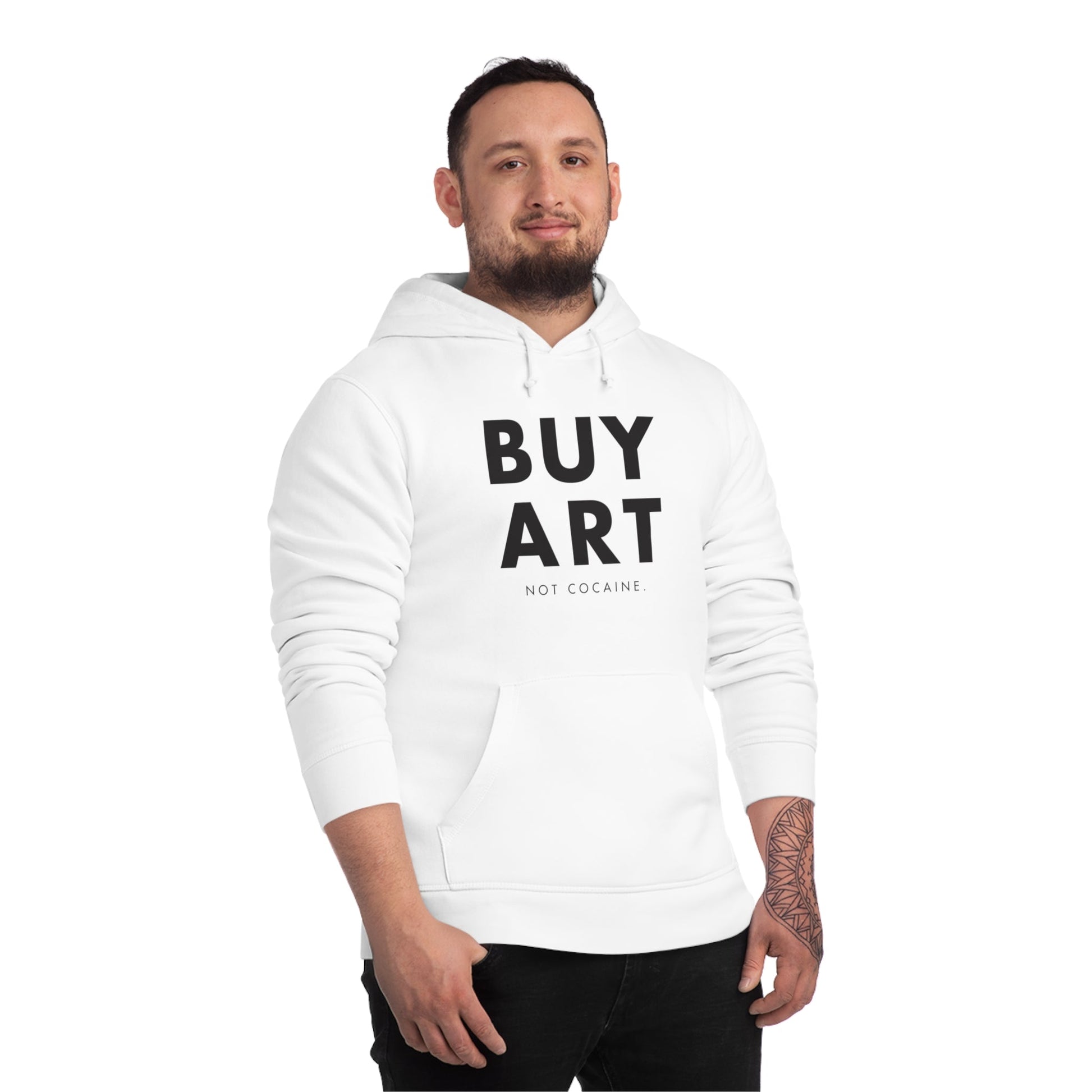 Music band hoodies meet streetwear – Hip Hop 'Buy Art, Not Cocaine' Organic Cotton Hoodie for men.
