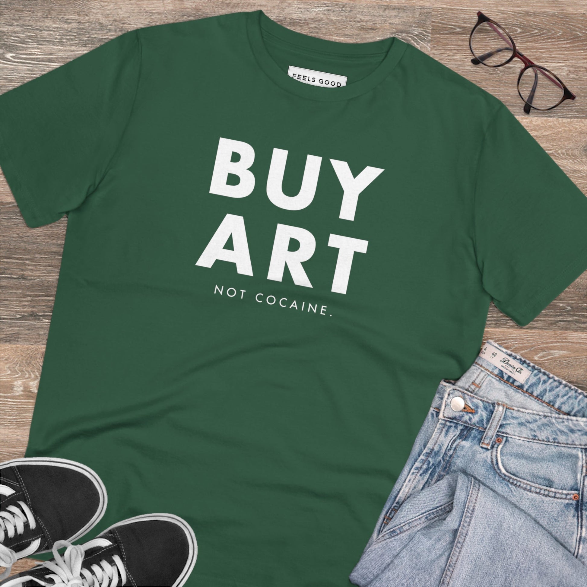 Trendy tee streetwear: Hip Hop 'Buy Art, Not Cocaine' Organic Cotton T-shirt.