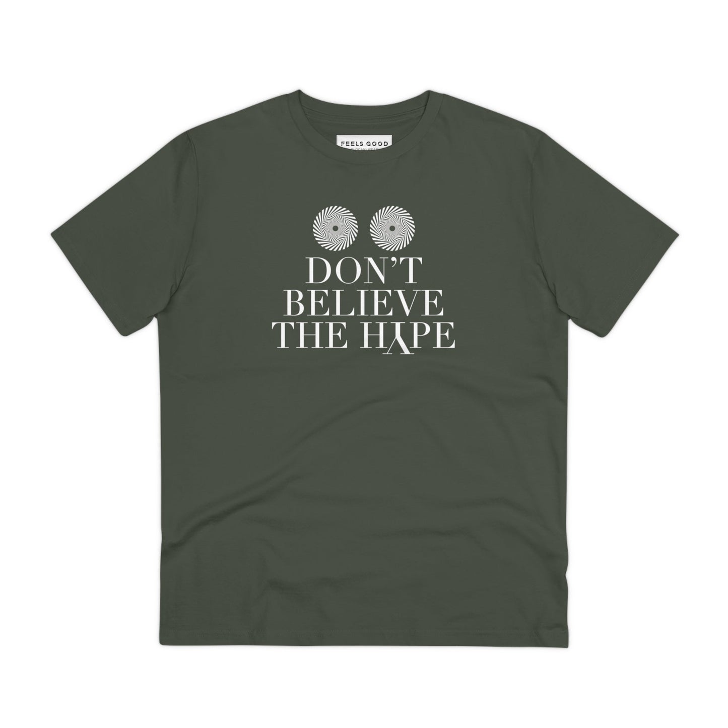 Bold graphic tee with hip hop edge and 'Don't Believe The Hype' design.

