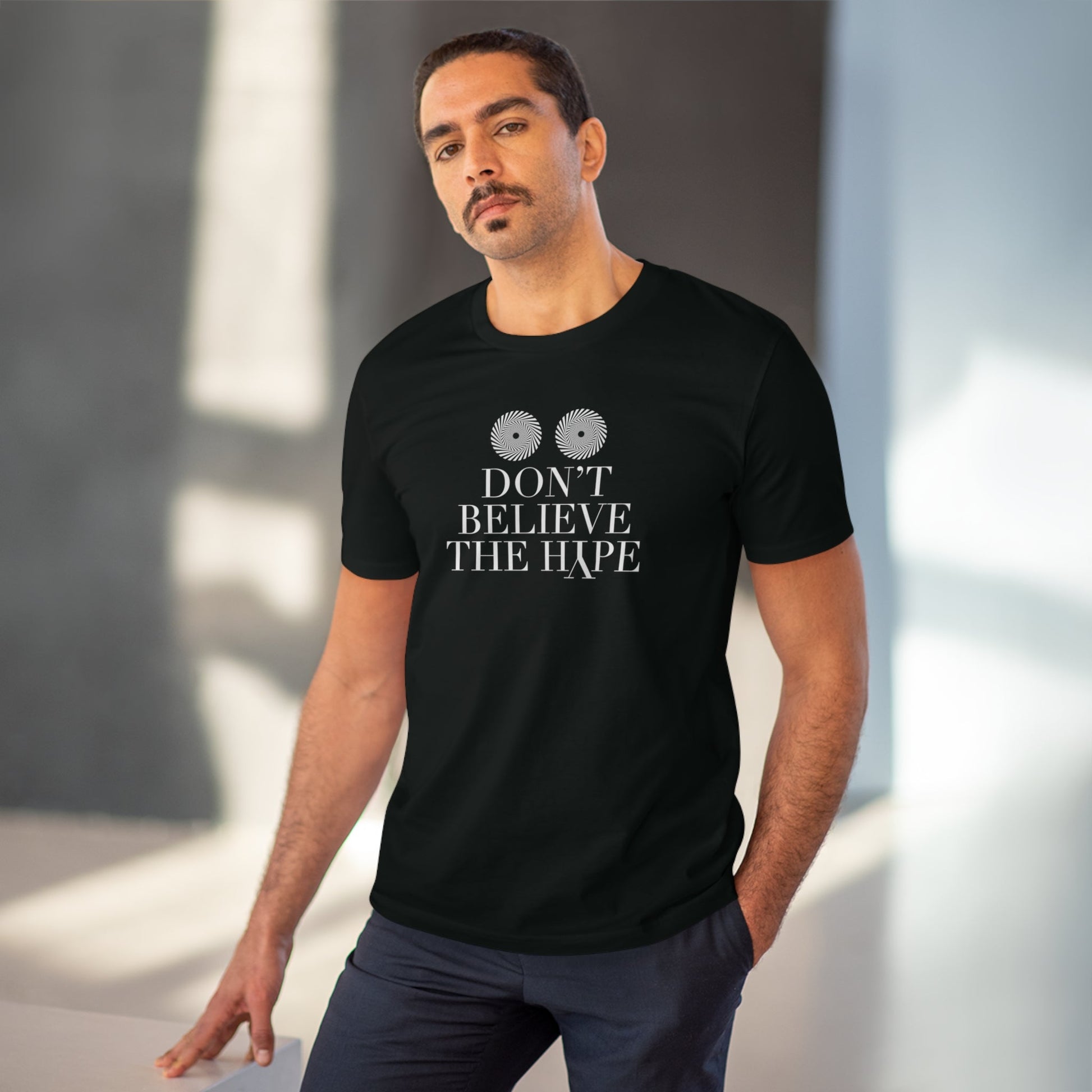 Hip Hop 'Don't Believe The Hype' organic cotton t-shirt with bold street-style message.

