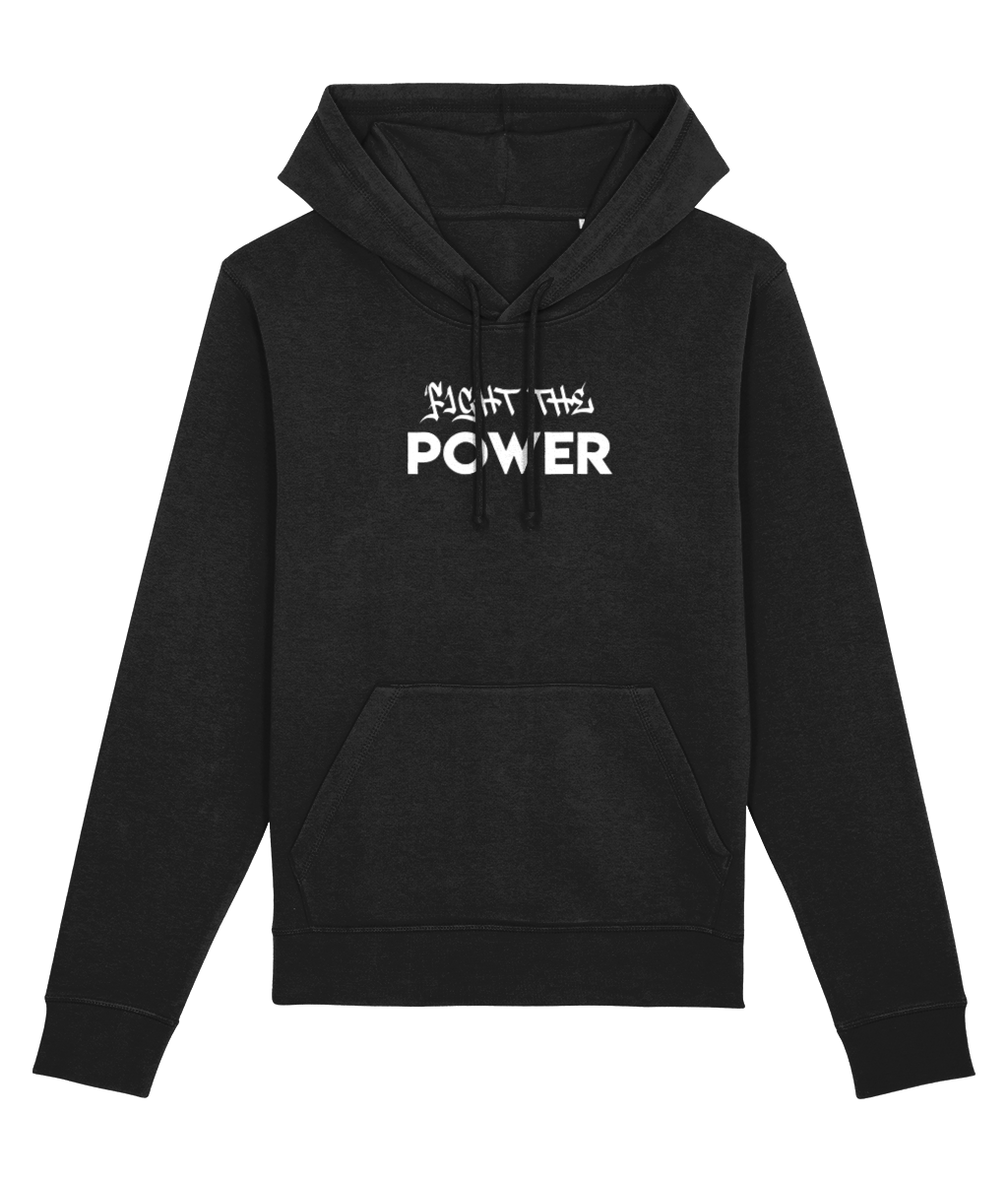 Urban streetwear hoodie featuring ‘Fight The Power’ lettering