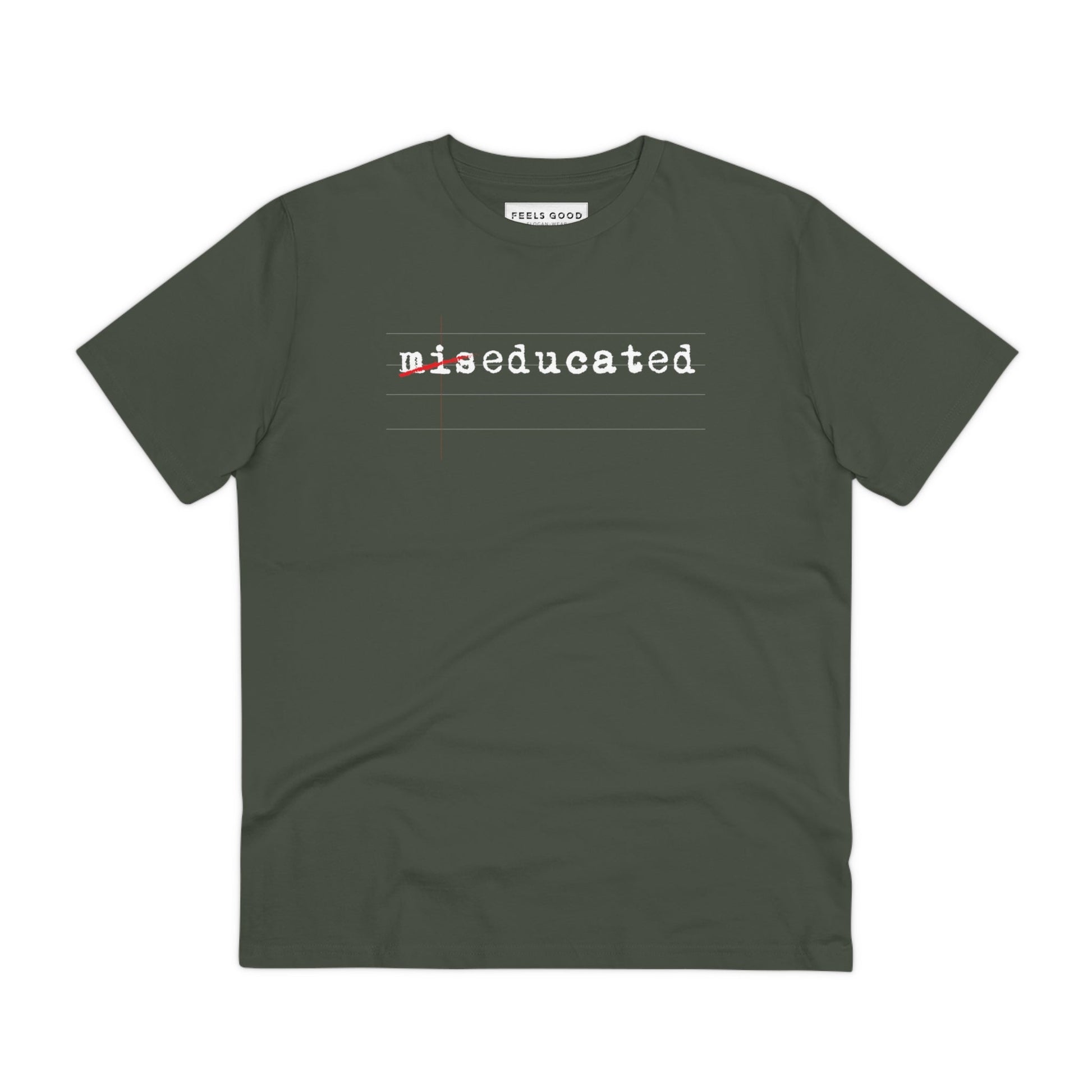Hip Hop 'Miseducated' Organic Cotton T-shirt, the ideal choice for hip hop and music fans.