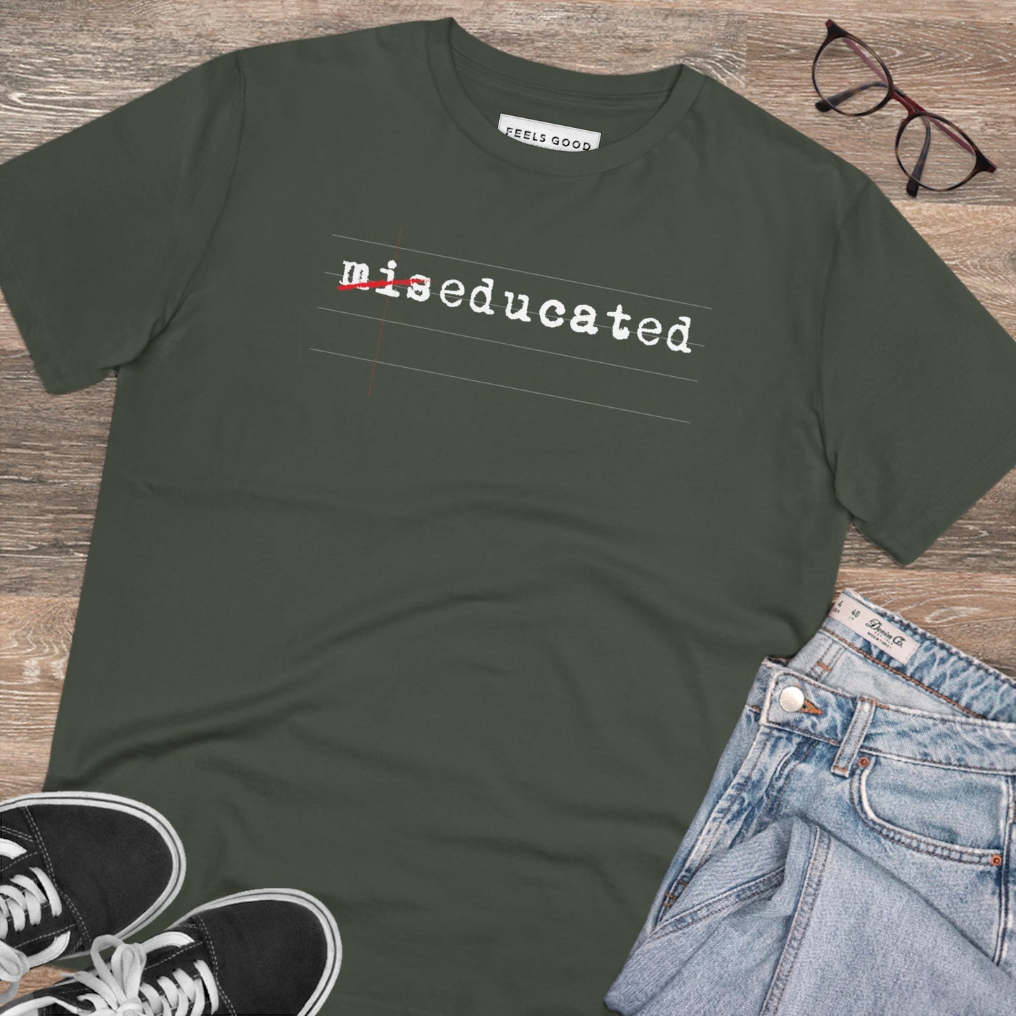 Hip Hop 'Miseducated' Organic Cotton T-shirt, combining music culture with streetwear style.

