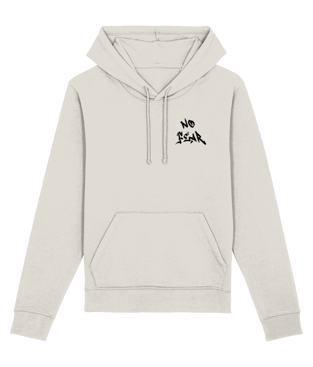 ‘No Fear’ pullover hoodie with a fearless statement