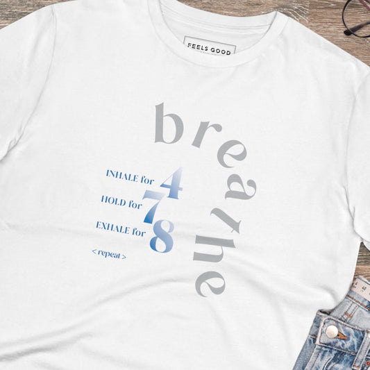 Best selling Meditation tee: 'Breathe' organic cotton, good vibes.
