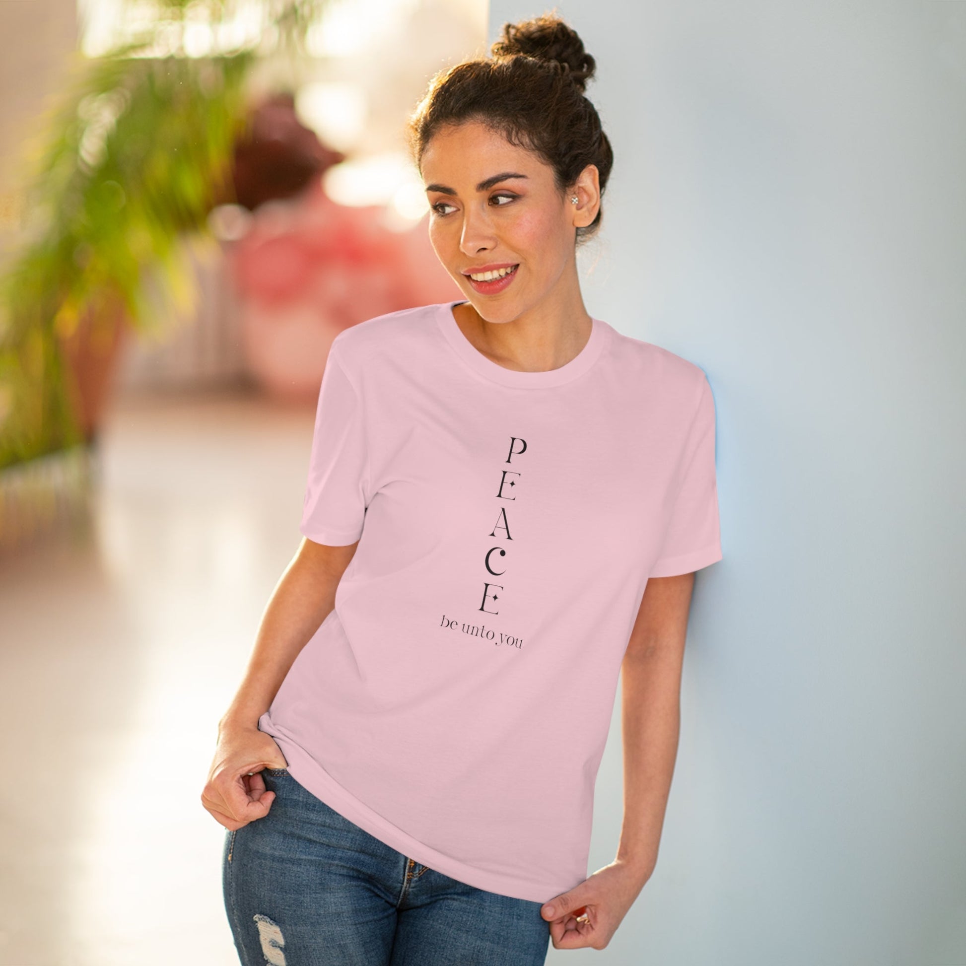 Top T-shirts – Meditation 'Peace Be Unto You' Organic Cotton T-shirt.

