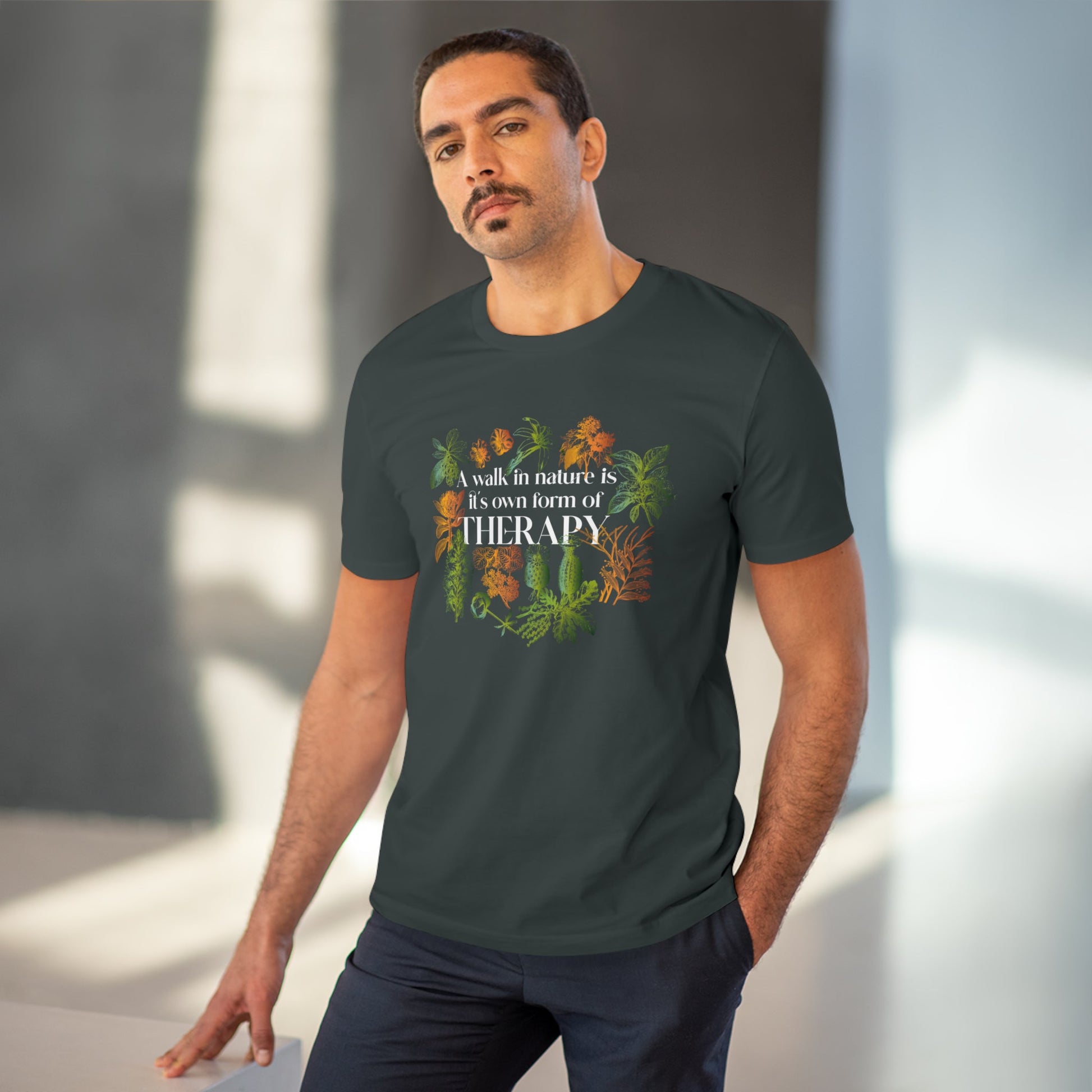 Embrace beauty in nature with the "Walk In Nature Therapy" organic cotton adventure shirt.