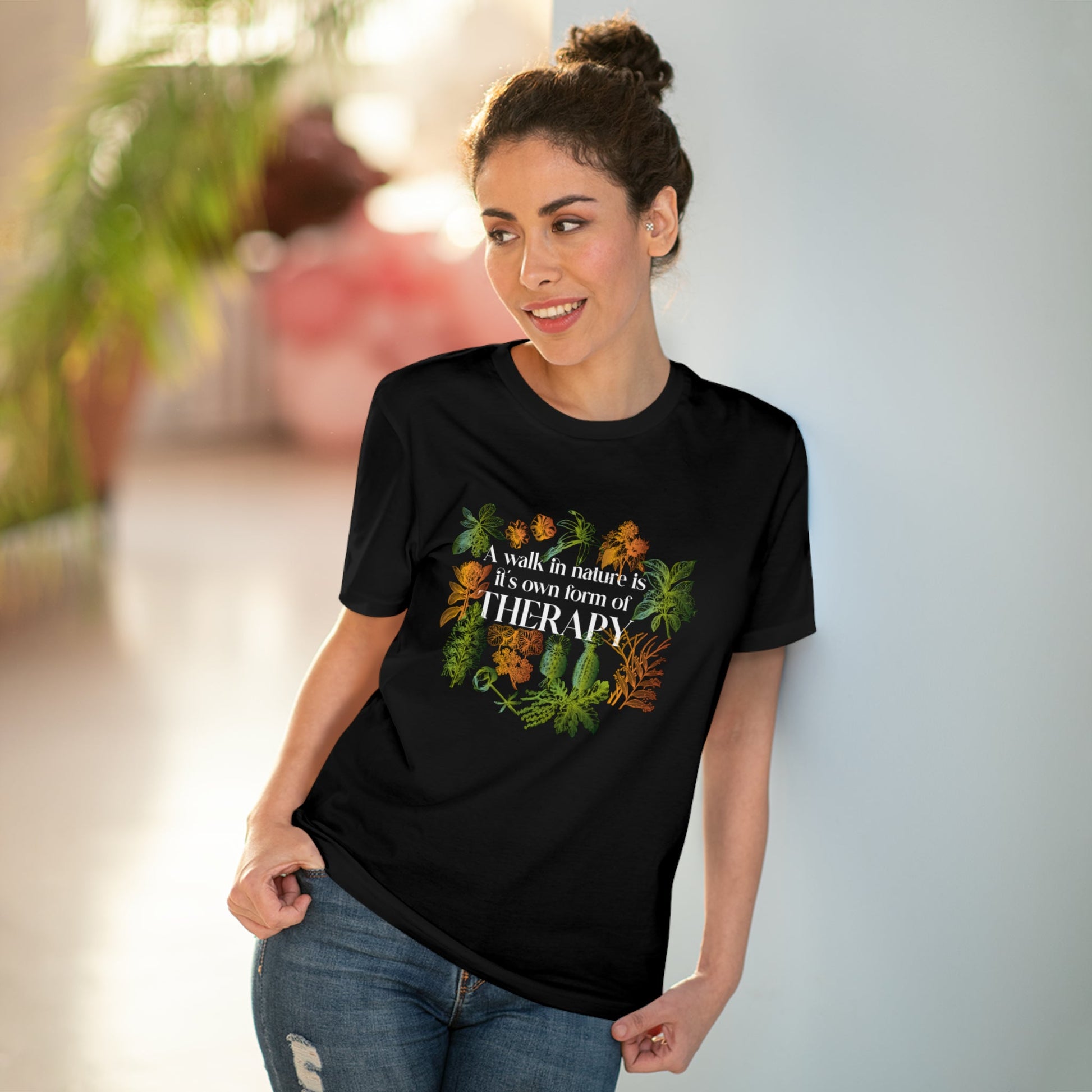 Adventure t-shirt for those who love travel and nature: the "Walk In Nature Therapy" tee.